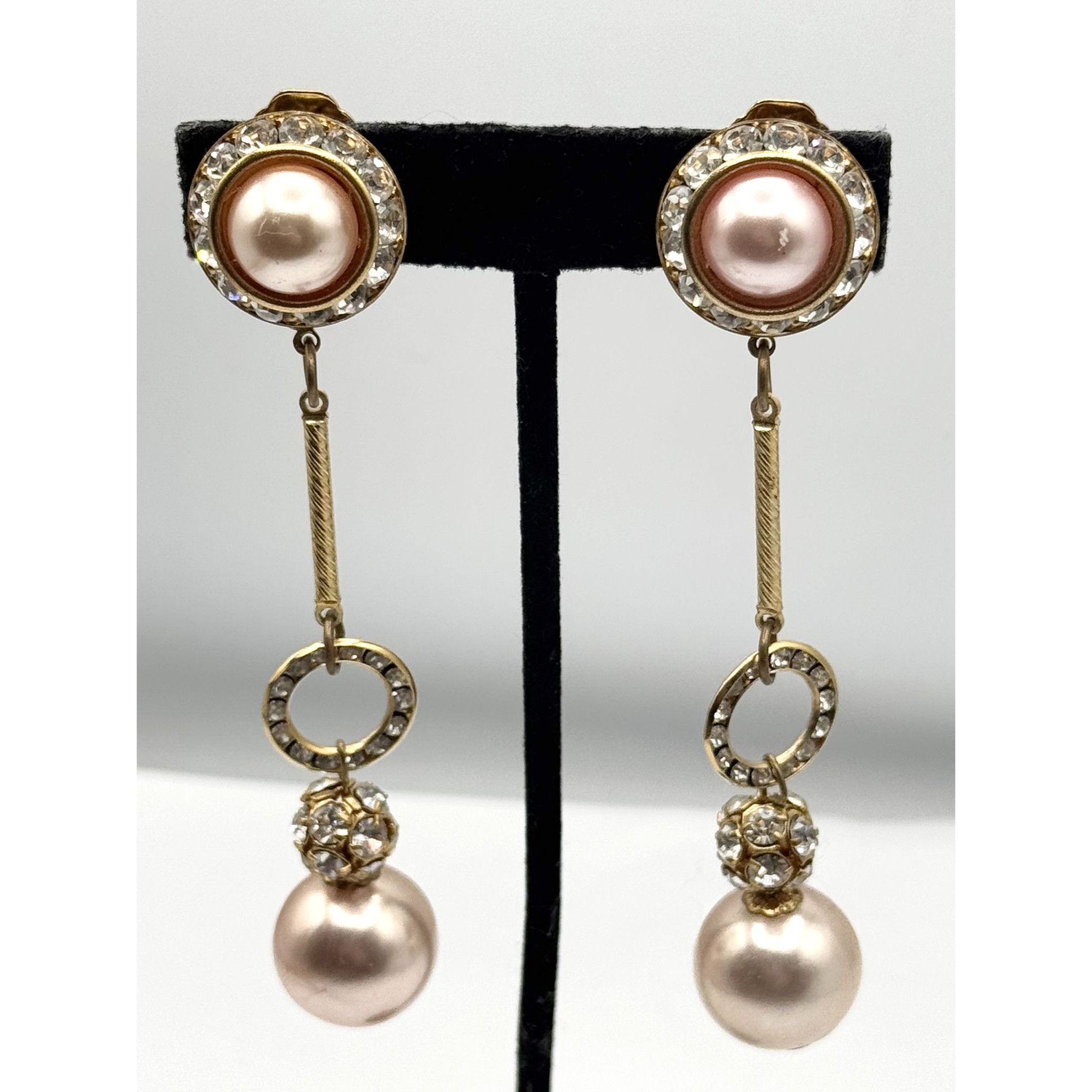 Vintage Vintage rhinestone faux pearl dangle drop statement earrings Size ONE SIZE - 6 Thumbnail