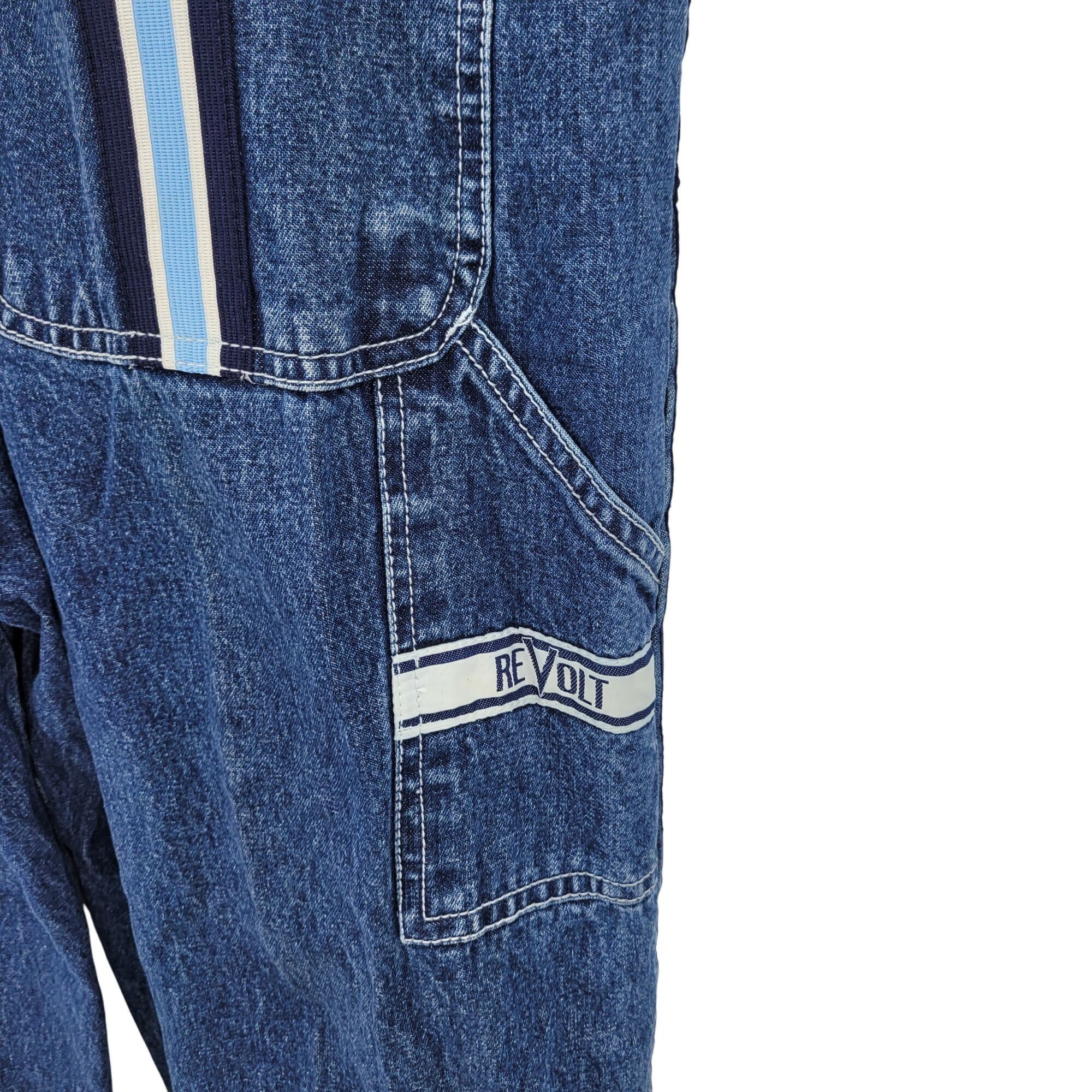 Vintage Vtg 80s Revolt Denim Overalls Sz L Cotton Racing Stripe Pock Size 34" / US 12 / IT 48 - 10 Thumbnail