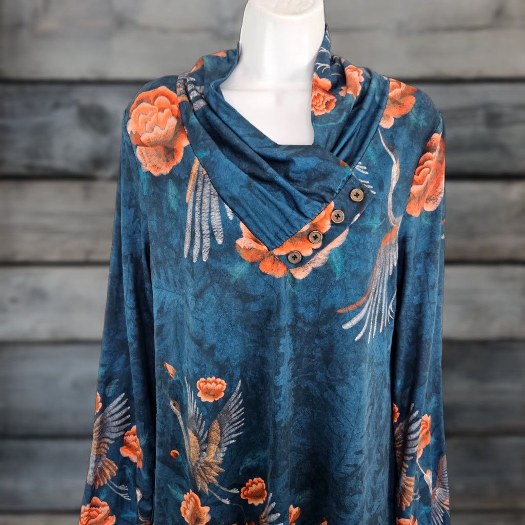Vintage Azalea by Firmiana Top XL Blue Floral Birds Long Sleeve Womens Size XL / US 12-14 / IT 48-50 - 1 Thumbnail