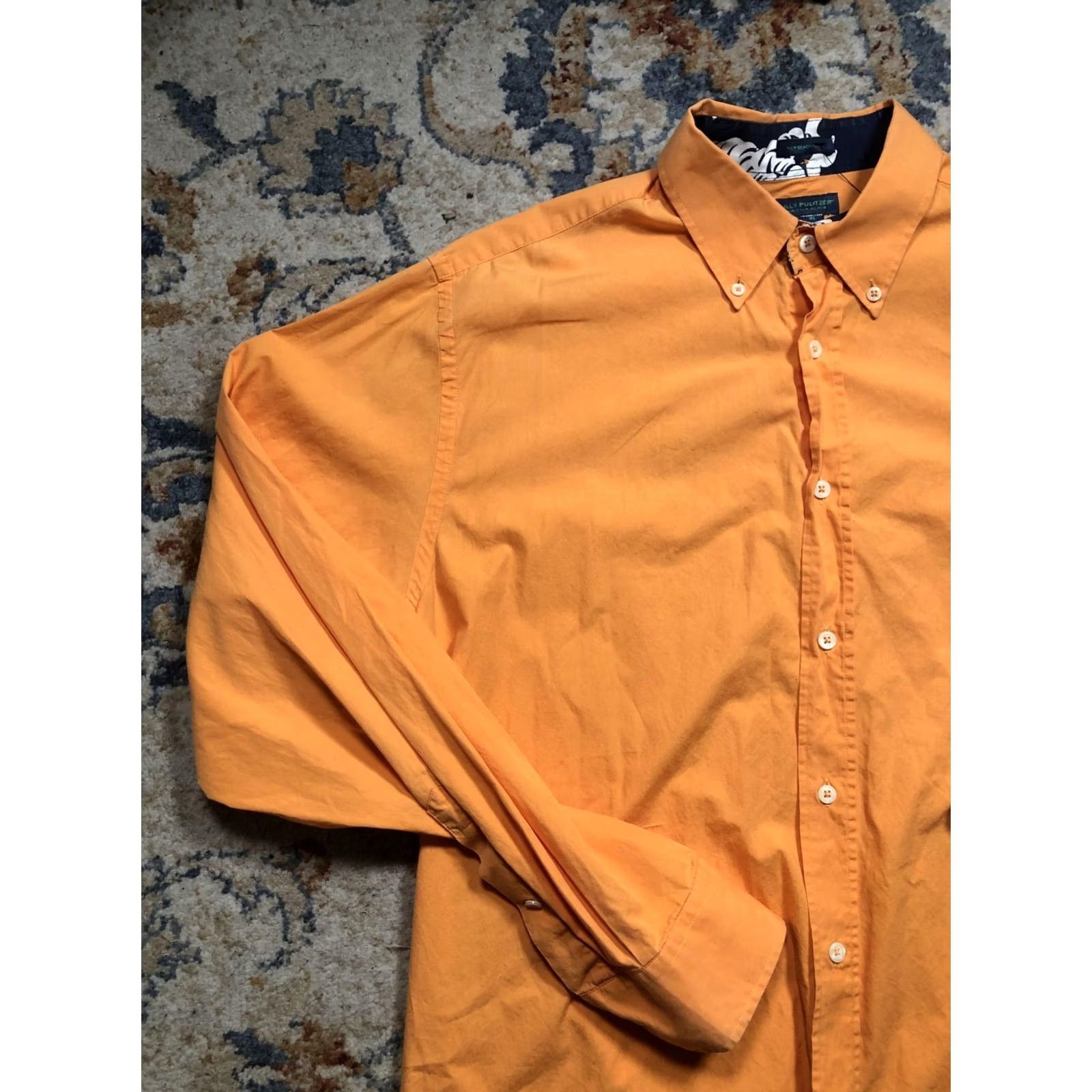 Lilly Pulitzer VINTAGE Lilly Pulitzer Shirt Mens XL Orange Button Down Palm Beach Poplin Palm Tree Size US XL / EU 56 / 4 - 3 Thumbnail