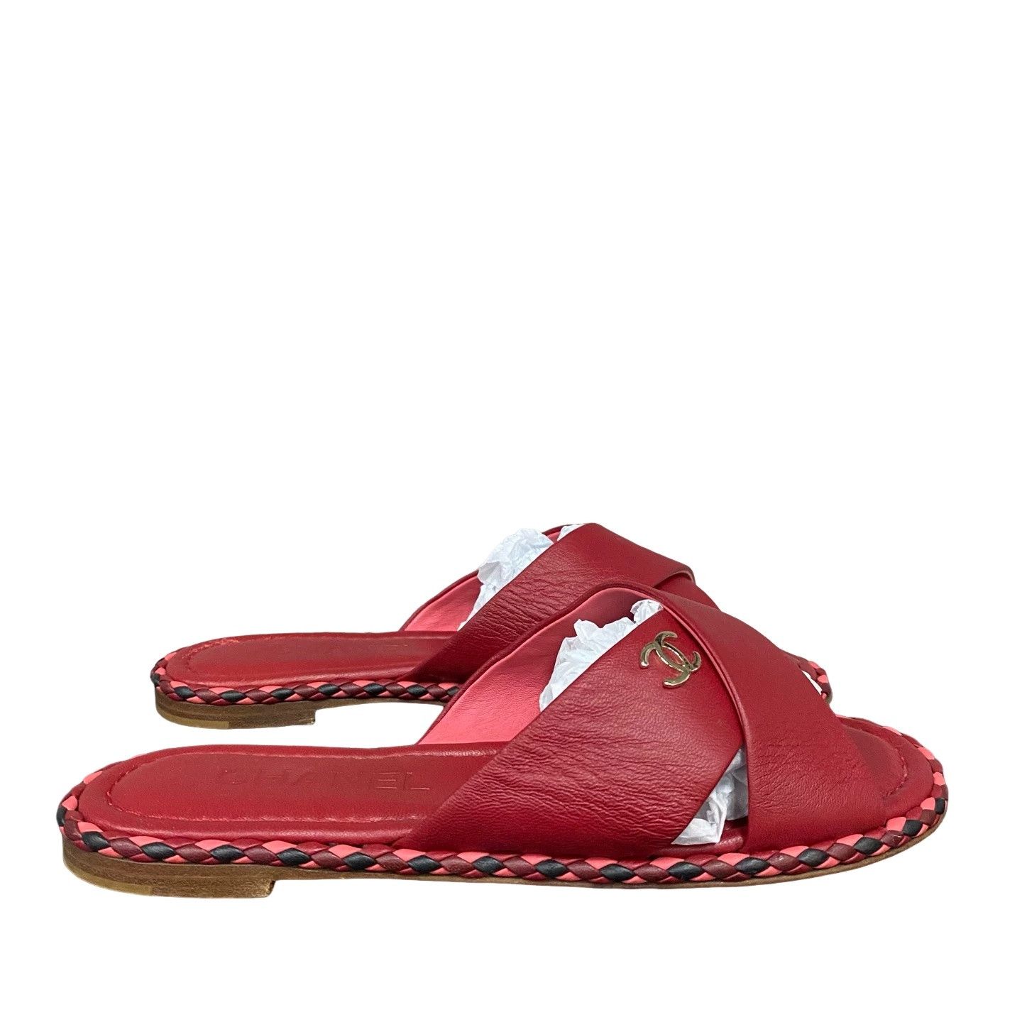 Chanel Chanel Red Leather Crisscross Sandals Size 37 Size US 7 / IT 37 - 1 Thumbnail