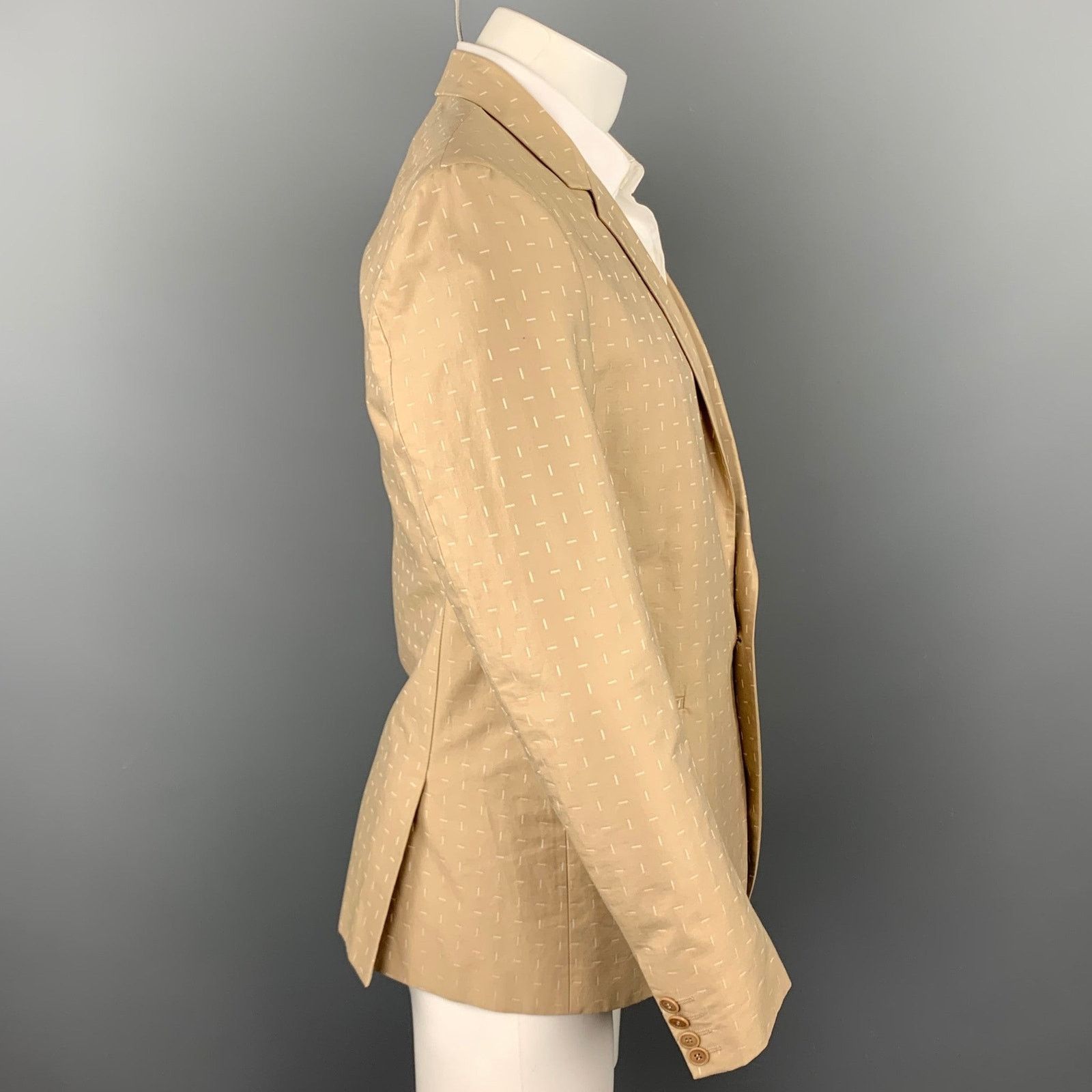 Calvin Klein Size 38 Khaki Print Cotton Sport Coat Size 38R - 3 Thumbnail