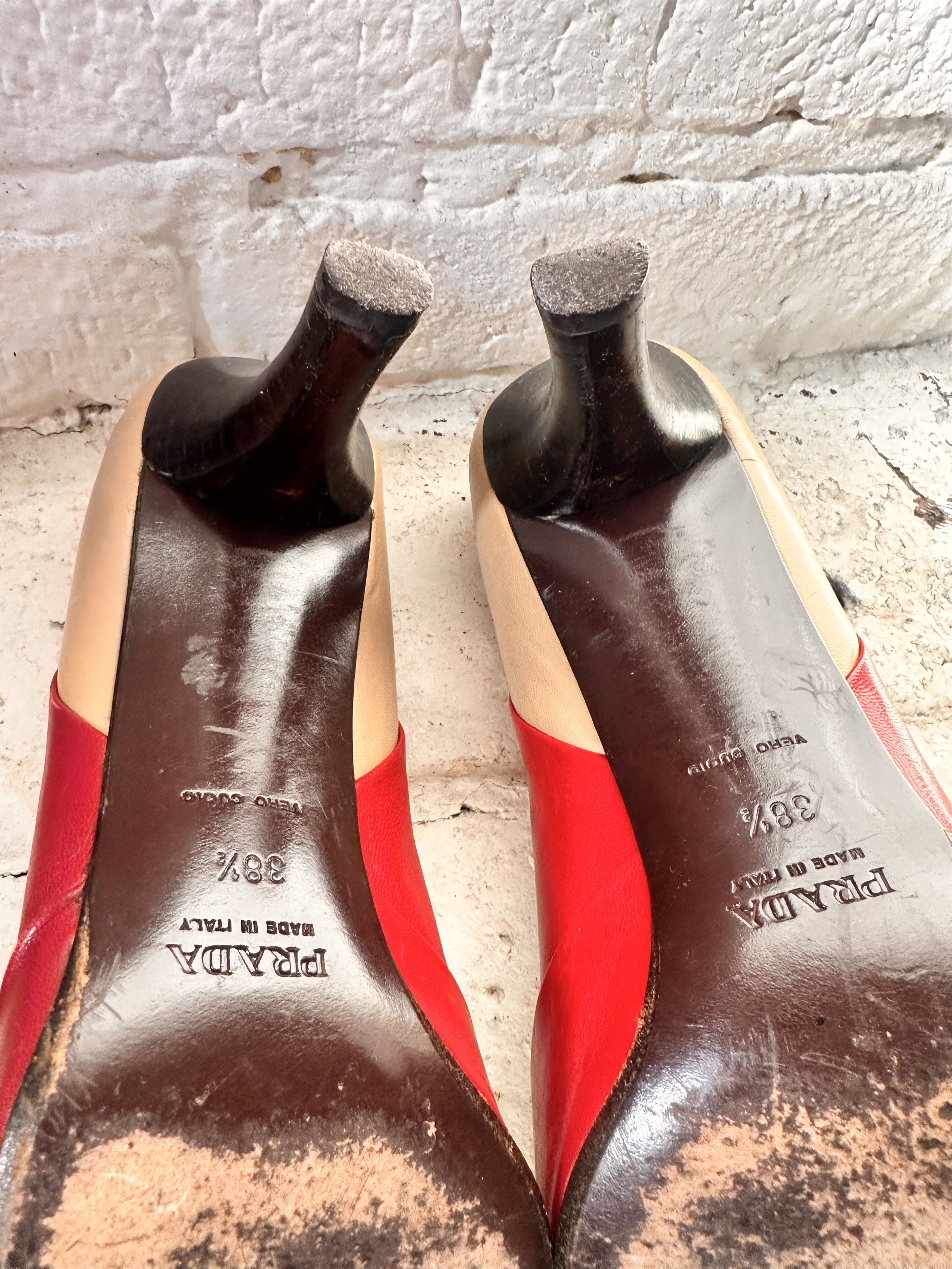 Prada VINTAGE PRADA BROWN RED SQUARED TOE HEELS _ 7.5 US Size US 7.5 / IT 37.5 - 5 Thumbnail