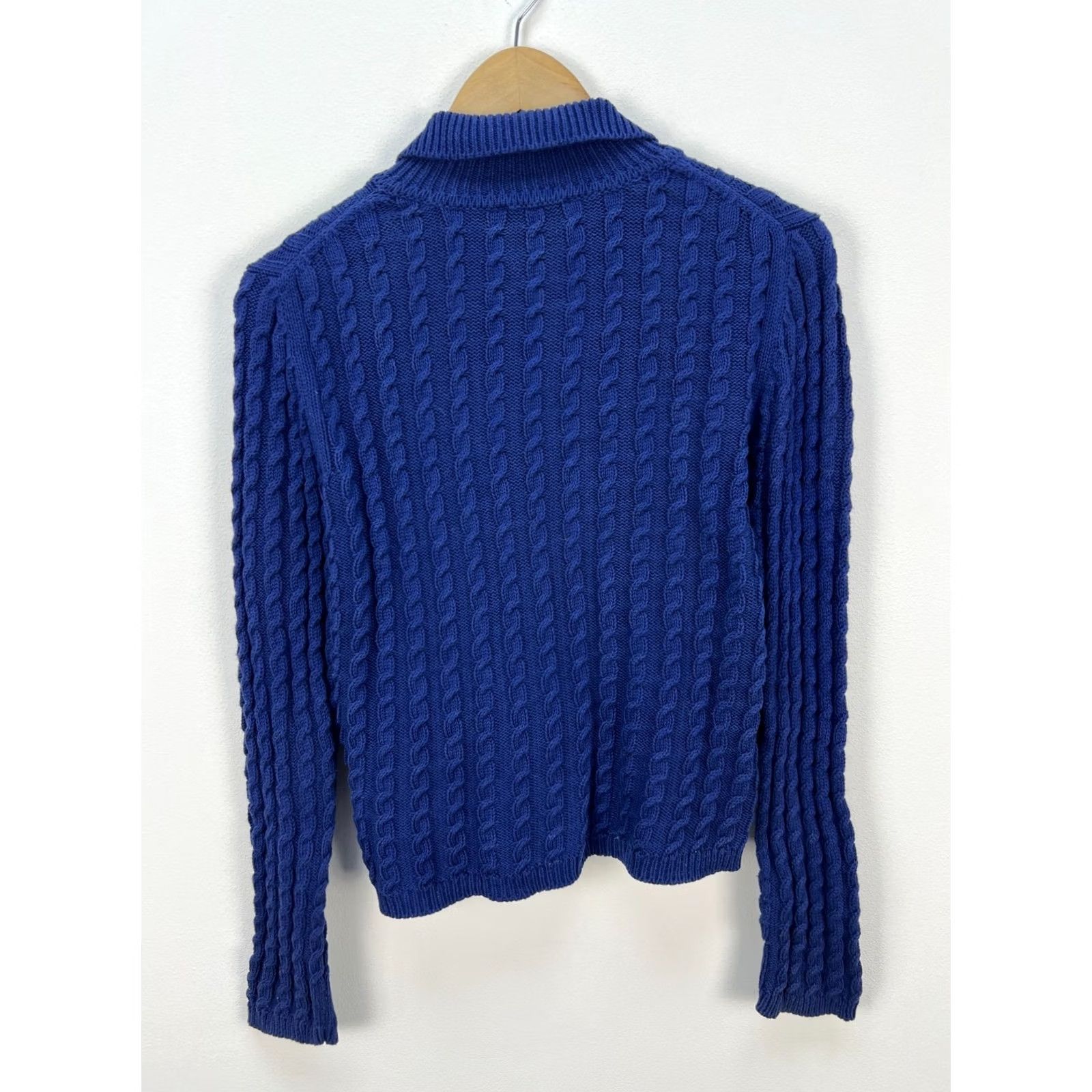 Vintage Agnes B Paris Blue Cotton Cable Knit Cardigan Sweater Collared Button Up Sz S Womens Cardigan Blue Knit Button Up Size S Size S / US 4 / IT 40 - 3 Thumbnail