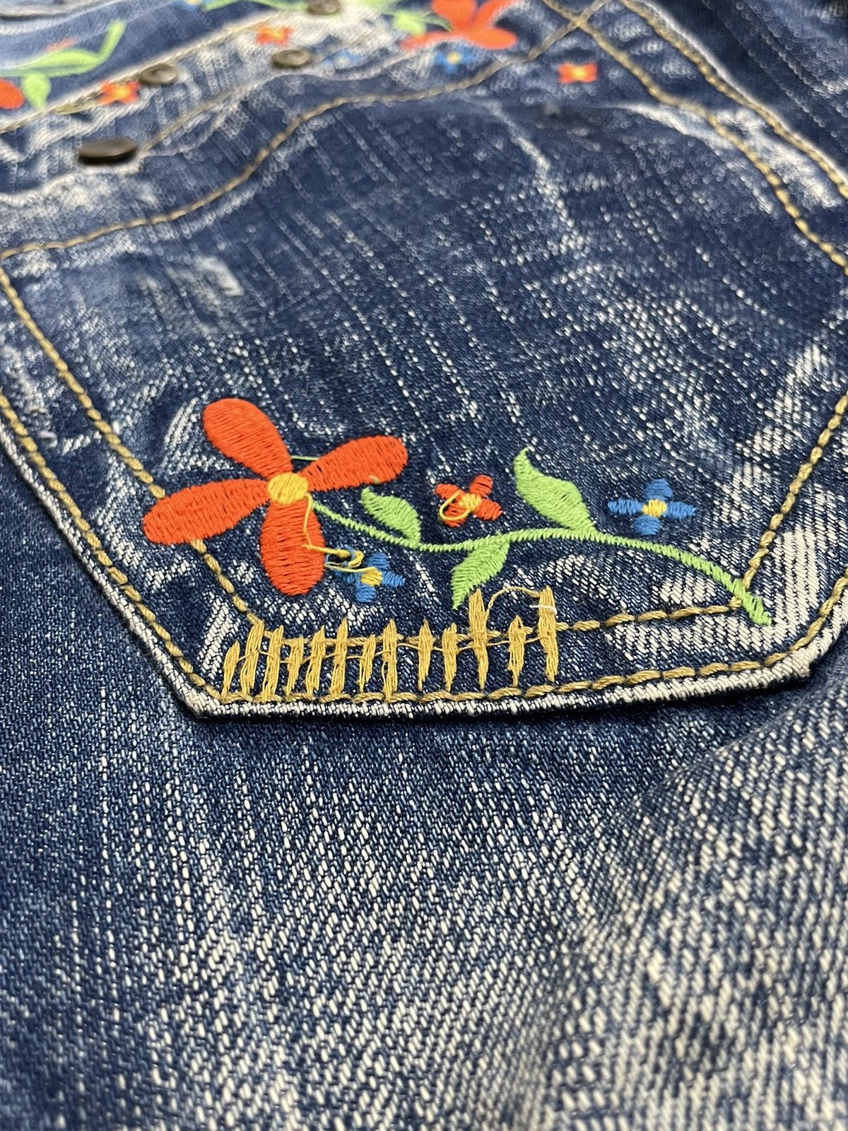 Designer Lolita Wide Leg Muddy Embroidery Studded Flare Denim Pants Size US 26 / EU 42 - 18 Thumbnail