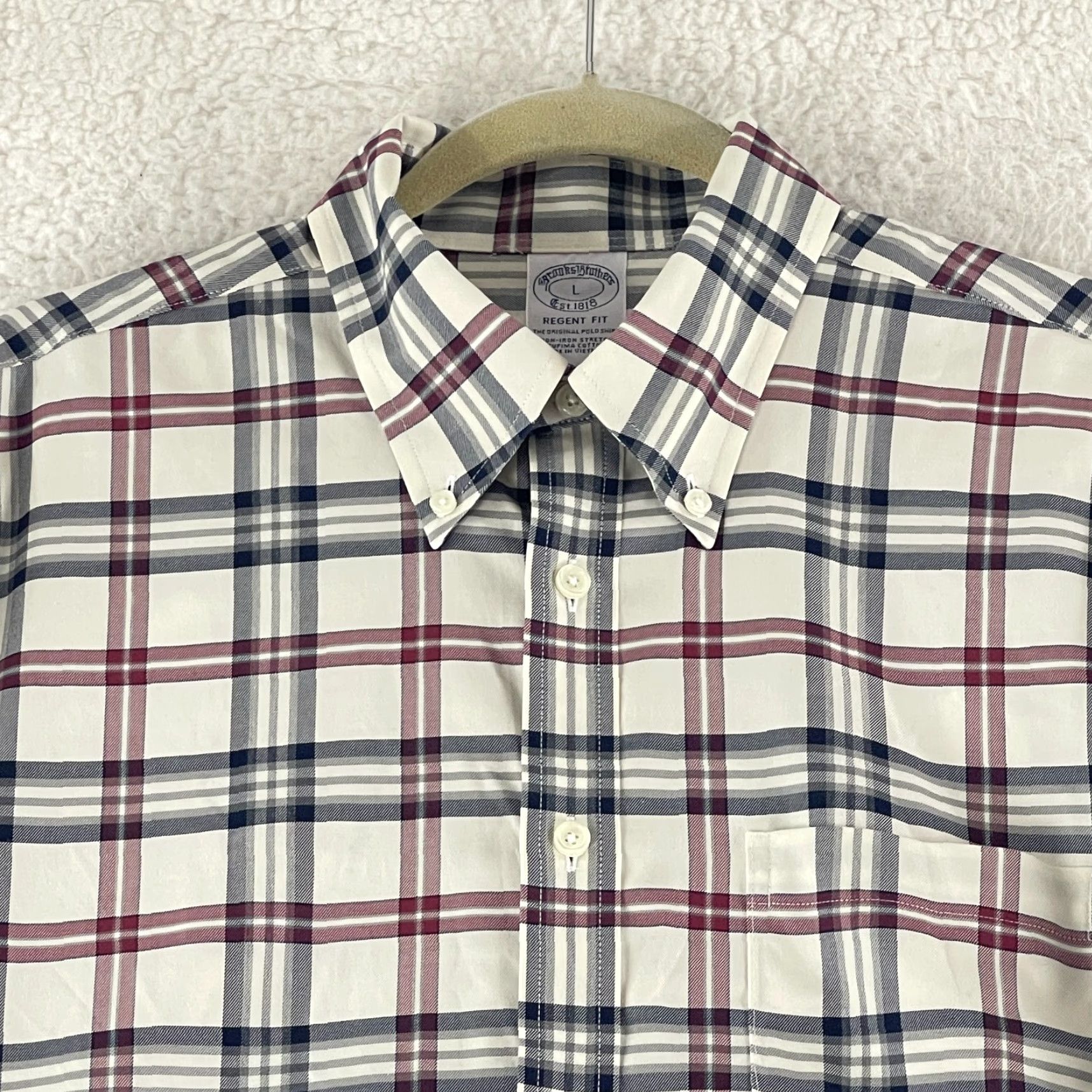 Brooks Brothers Brooks Brothers 1818 Ivory Plaid Button-Down Dress Shirt Mens Large Regent Fit Size 42R - 3 Thumbnail