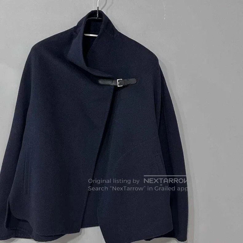 Hermes Hermes Navy blue leather buttoned cashmere coat Size XXS / US 00 / IT 34 - 2 Thumbnail