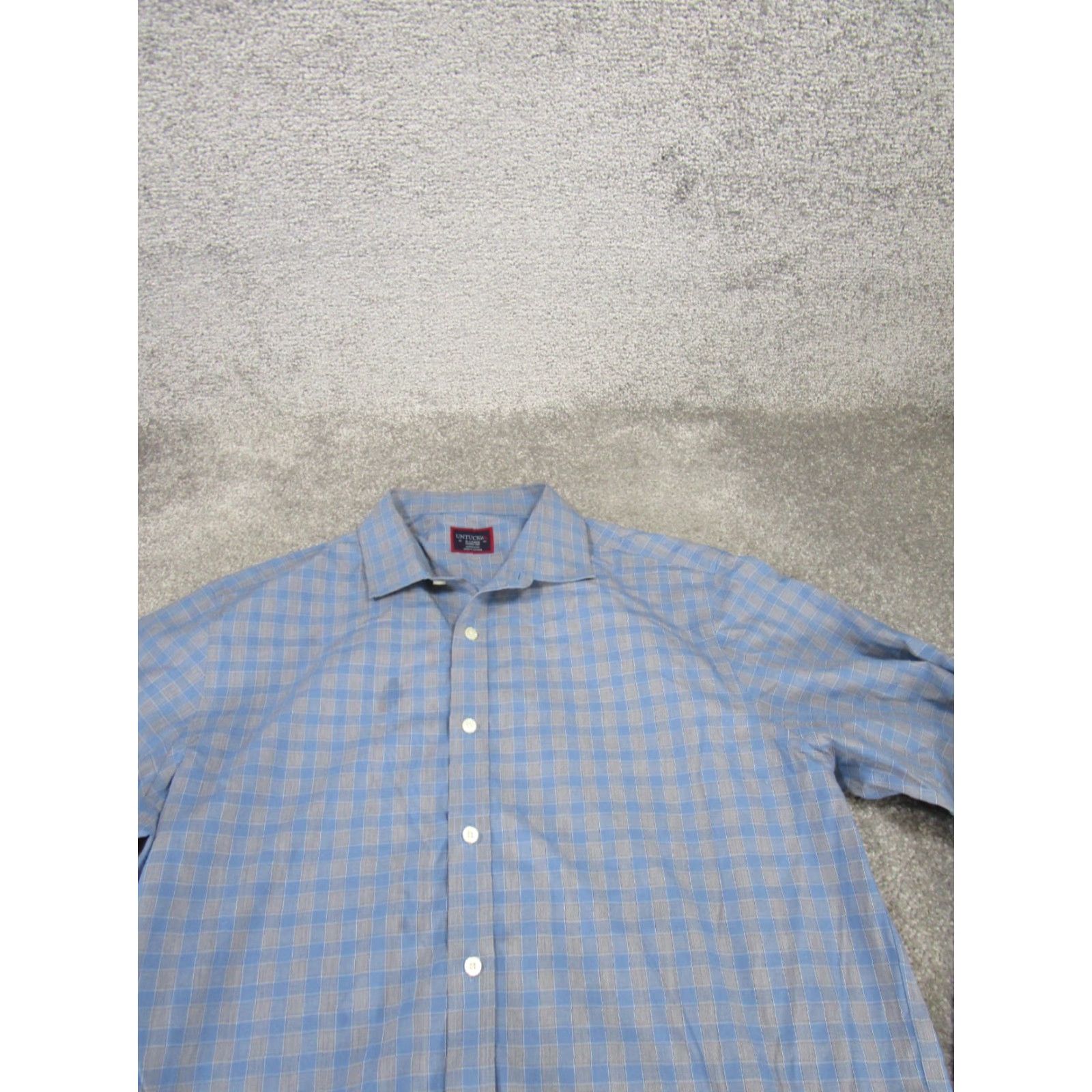 UNTUCKit VINTAGE UNTUCKit Shirt Mens XL Blue Cotton Long Sleeve Button Up Stain (Check) Size US XL / EU 56 / 4 - 2 Thumbnail