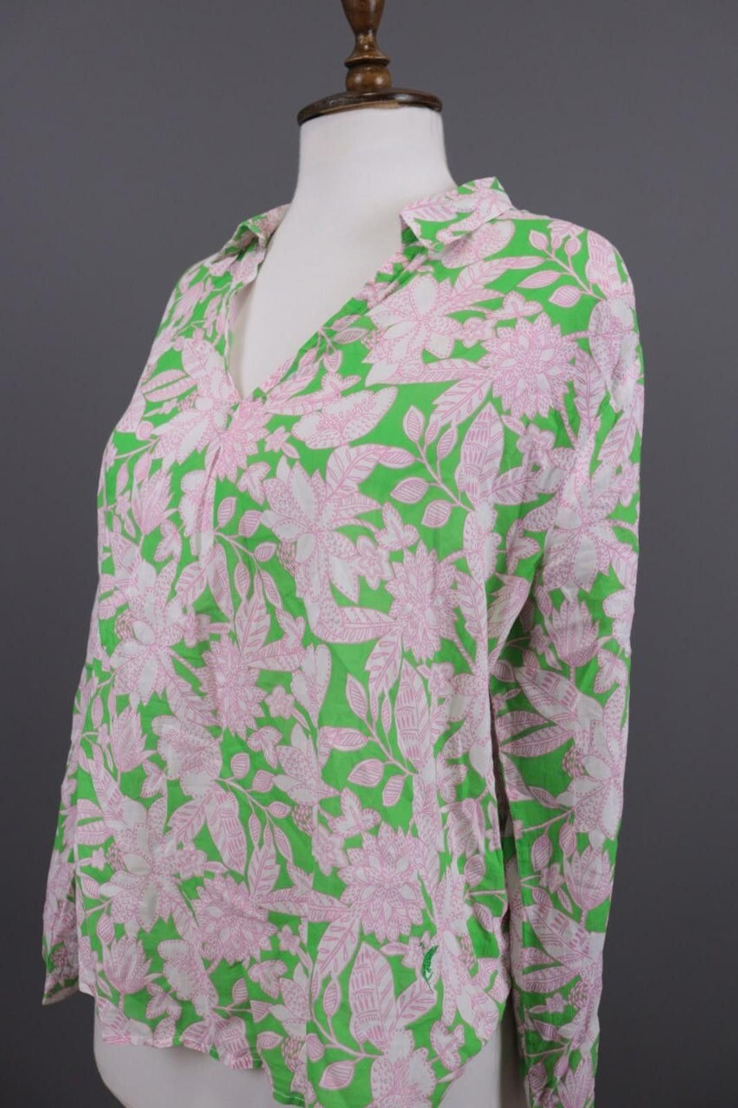 Designer Emily Van Den Bergh Green Floral V-Neck Blouse Shirt Size 42 Size M / US 6-8 / IT 42-44 - 6 Thumbnail