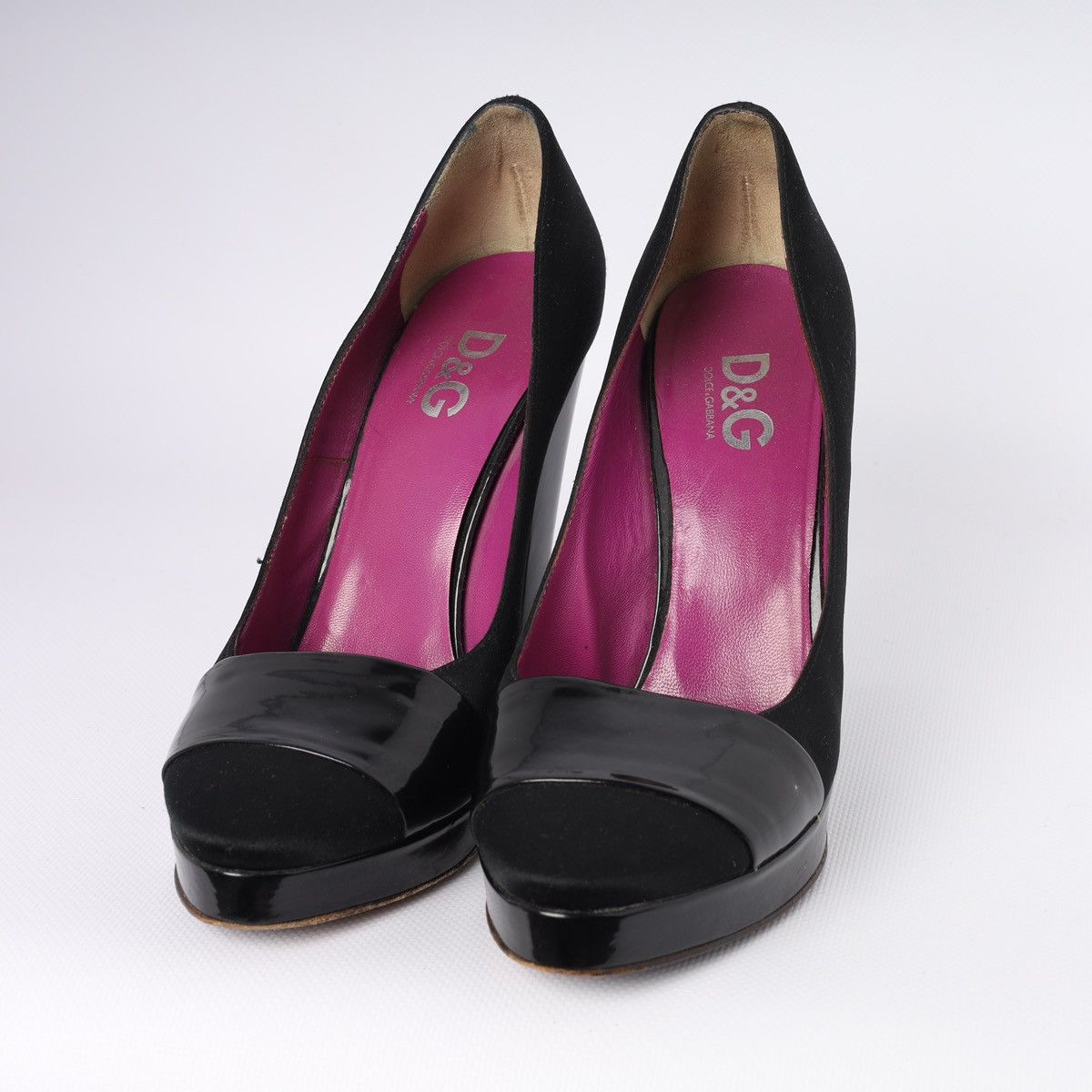 Dolce & Gabbana Dolce Gabbana Black Silk Patent Heel Platform Pumps Shoes Size US 6.5 / IT 36.5 - 4 Thumbnail