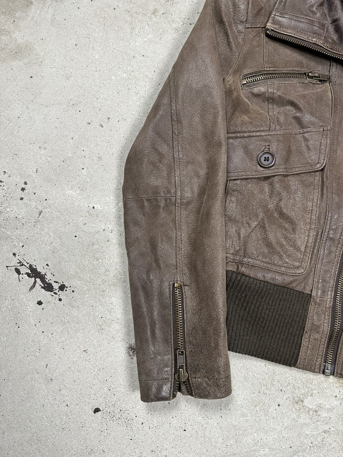 Vintage Vintage Y2K Brown Cropped Leather Utility Bomber Jacket Fly Size US S / EU 44-46 / 1 - 3 Thumbnail