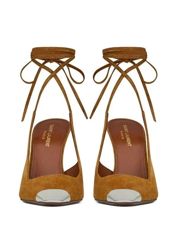 Saint Laurent Paris o1b1hav111224 Blade Slingback Pumps In Suede in Brown Size US 10.5 / IT 40.5 - 4 Thumbnail