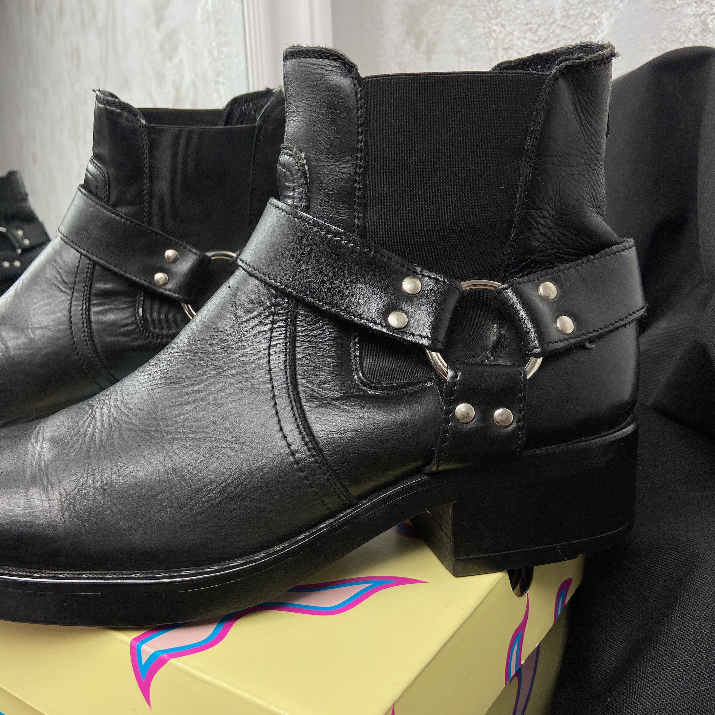 Other BLACK LEATHER SQUARE TOE HARNESS BIKER BOOTS - 5032 Size US 11 / EU 44 - 2 Thumbnail