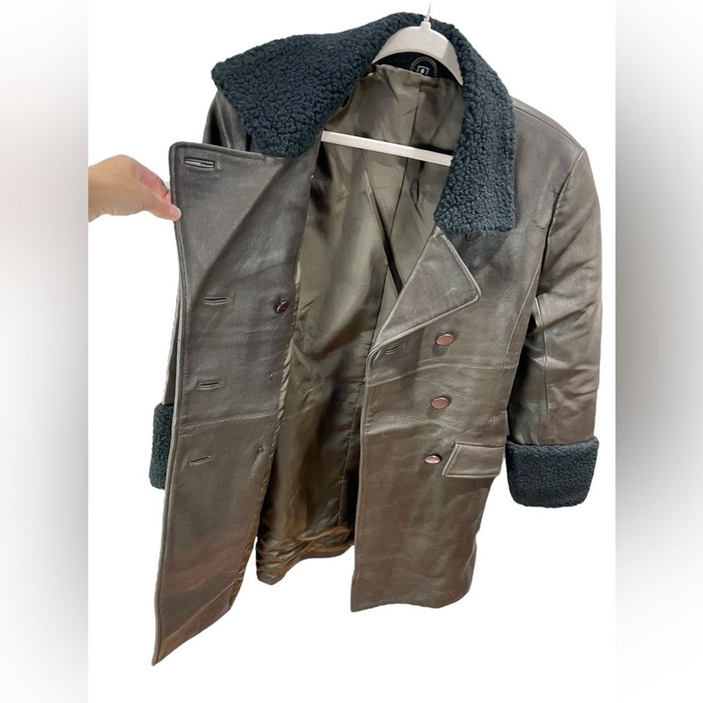 Vintage 90s Vtg Toyko Fur Brown Leather and Shearling Trim Peacoat S Size S / US 4 / IT 40 - 7 Thumbnail