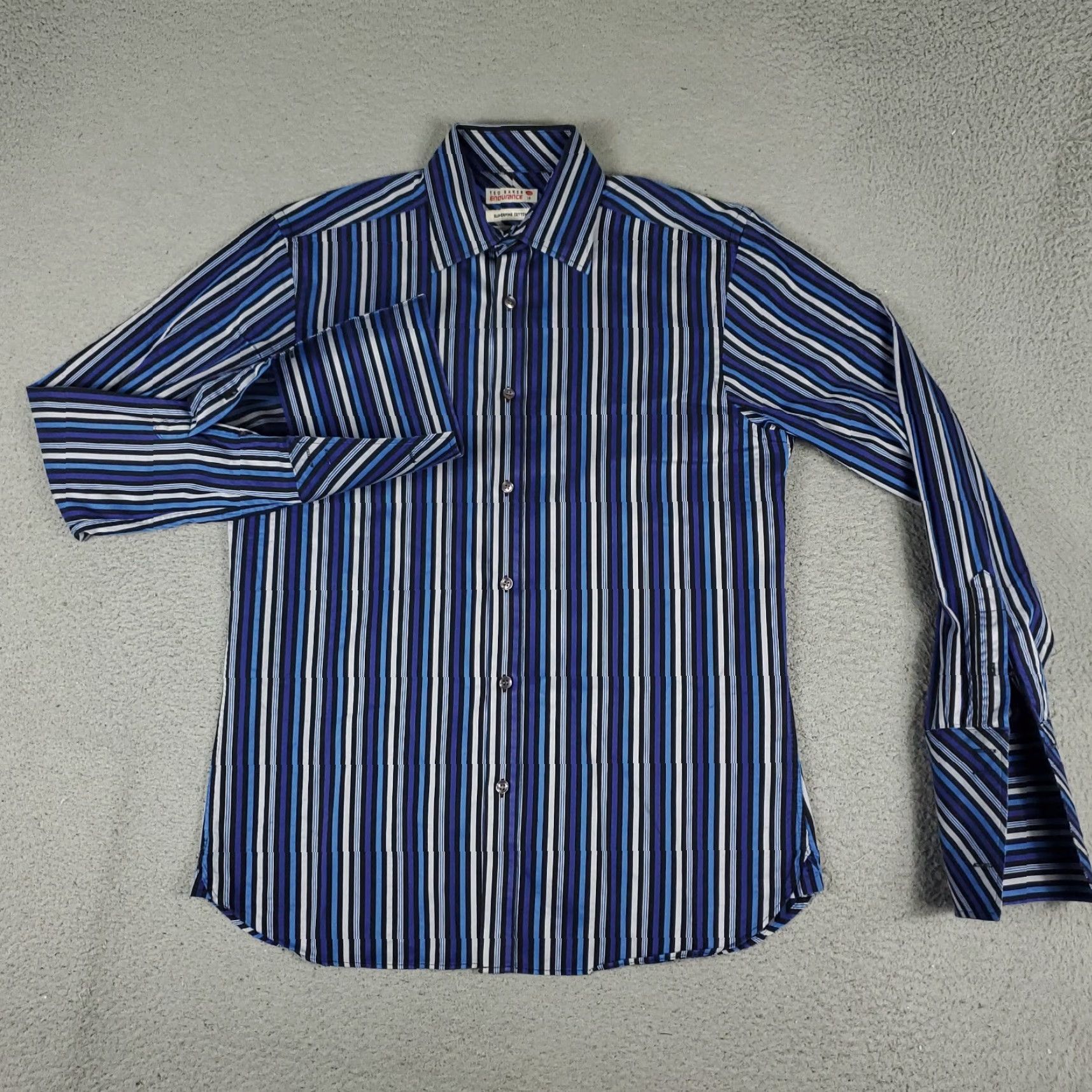 Ted Baker Ted Baker Dress Shirt Men's 16 Blue Striped French Cuff Button-Up Regular Fit Size 42R - 2 Thumbnail