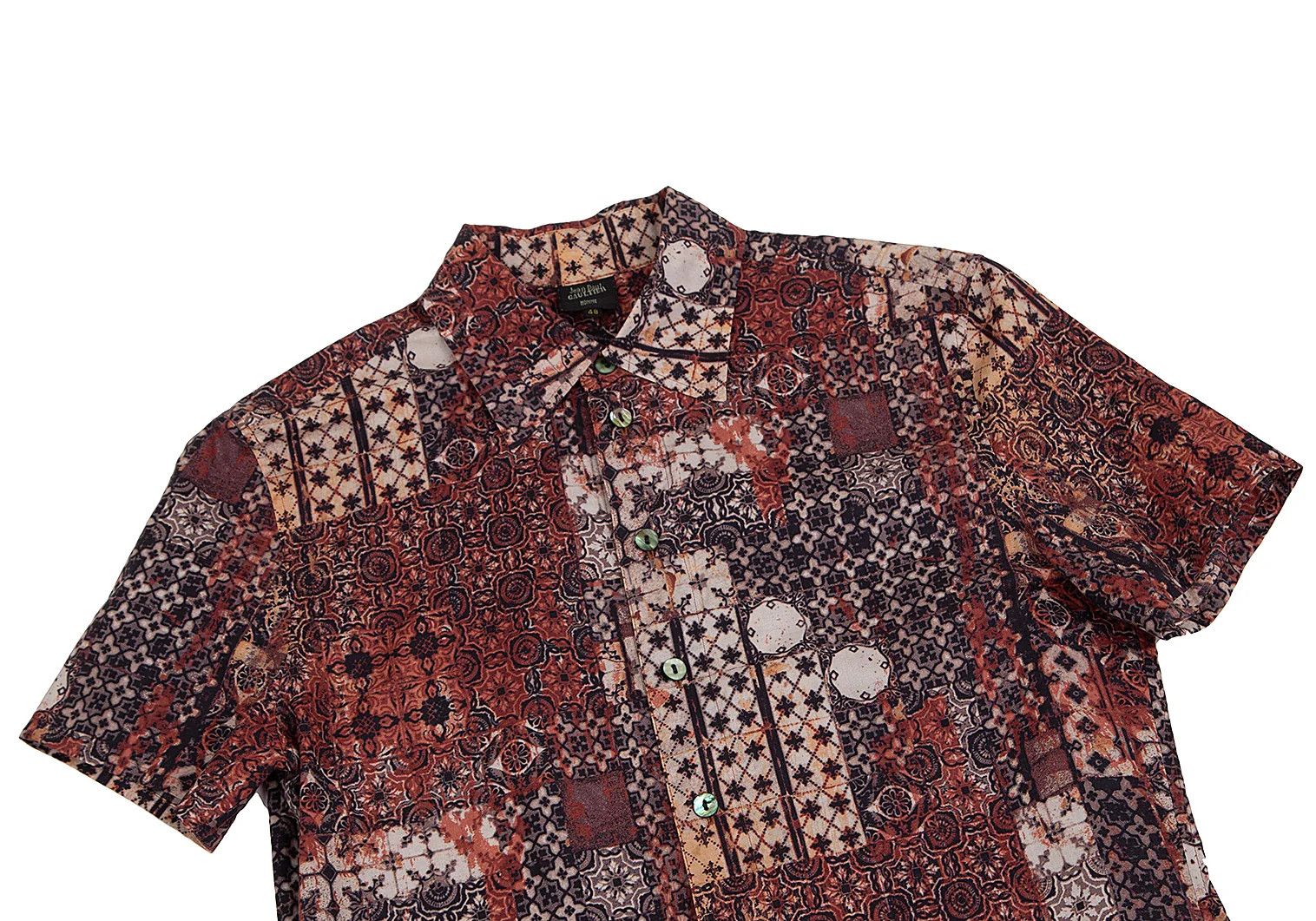 Jean Paul Gaultier Cotton Kilim Pattern Short Sleeve Shirt in Brown 48 Size US M / EU 48-50 / 2 - 2 Thumbnail