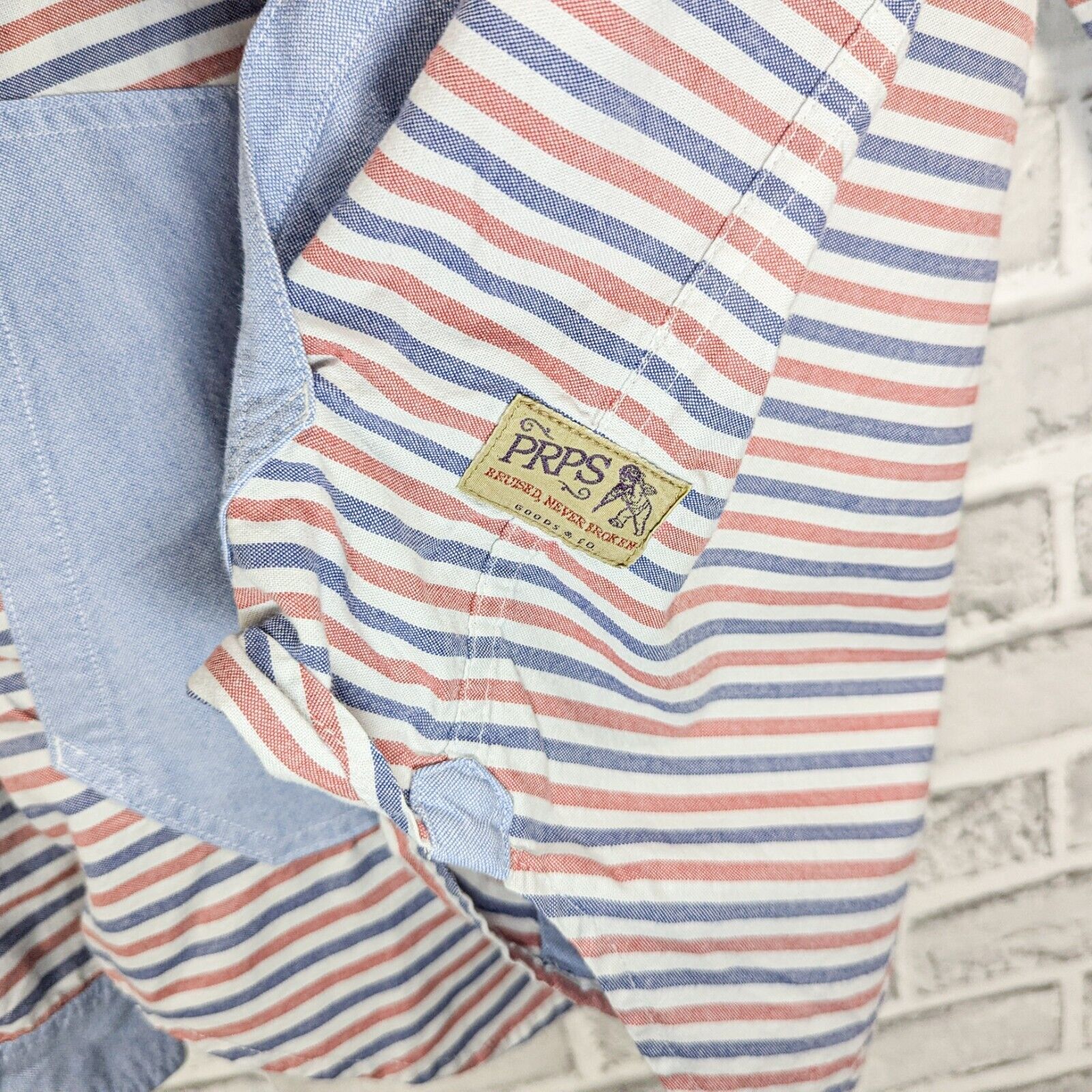 Prps PRPS Goods & Co. Japan Men's Blue Red Striped Chambray shirt Size US L / EU 52-54 / 3 - 7 Thumbnail