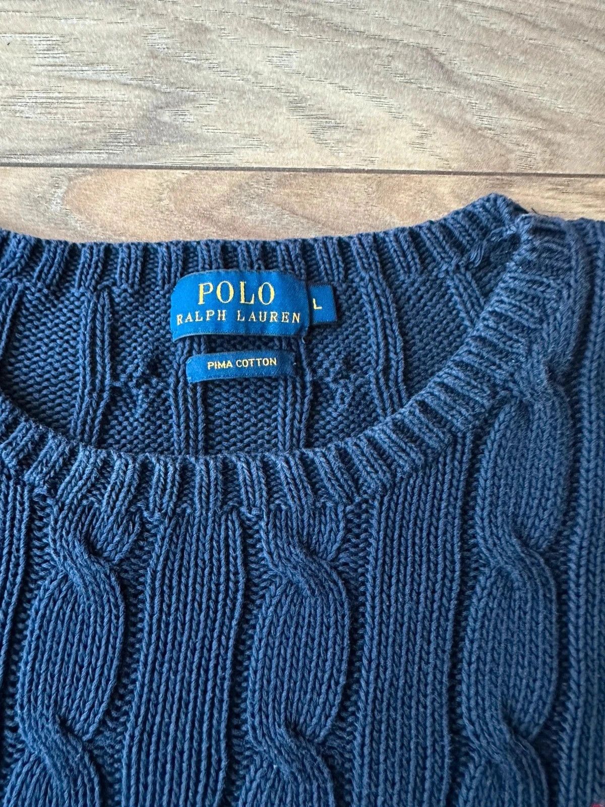 Polo Ralph Lauren Polo Ralph Lauren Cable Knit Sweater Navy Red Pony Size L / US 10 / IT 46 - 2 Thumbnail