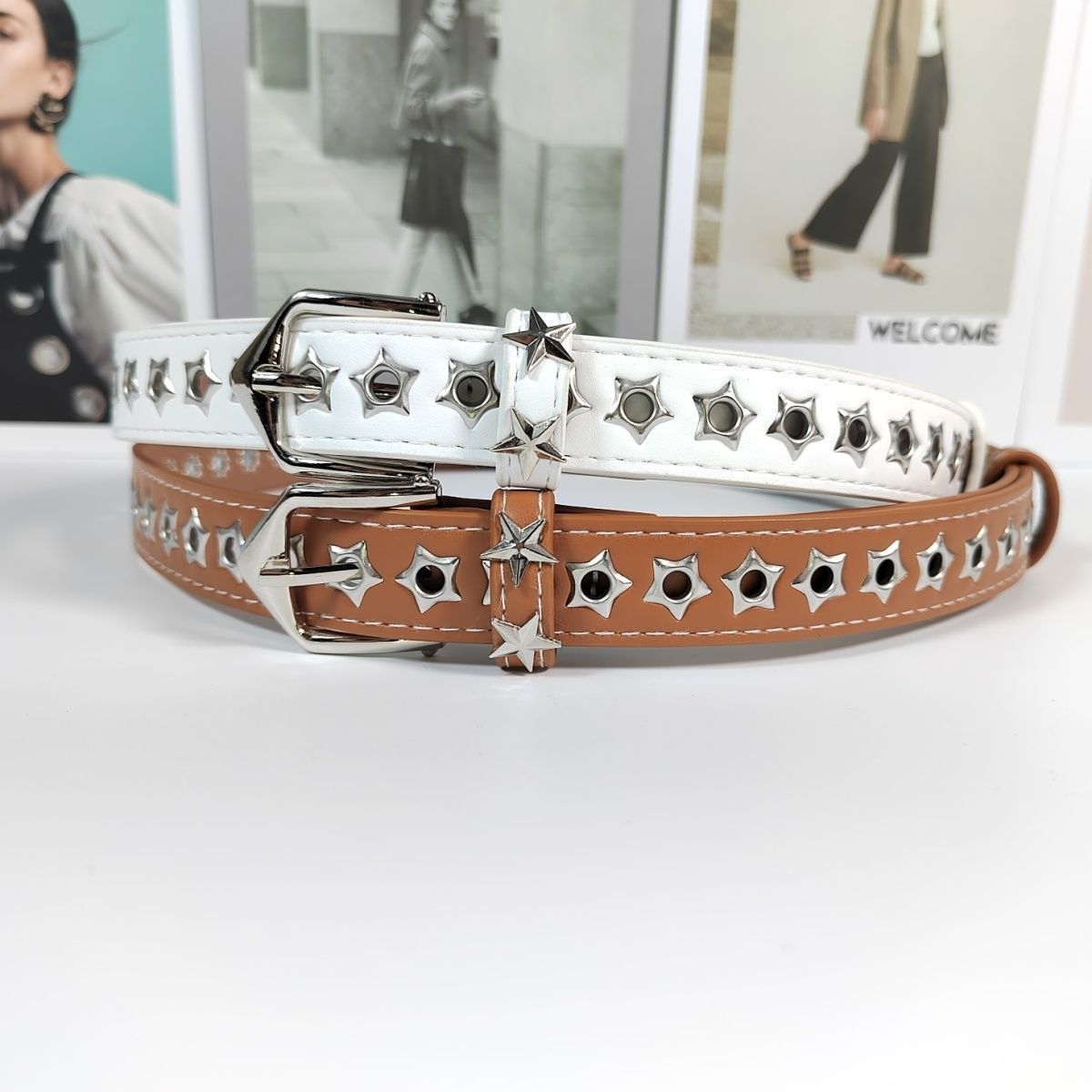 Designer Modern Vintage Belt Riveted Belts Menswear Accessories Size ONE SIZE - 4 Thumbnail