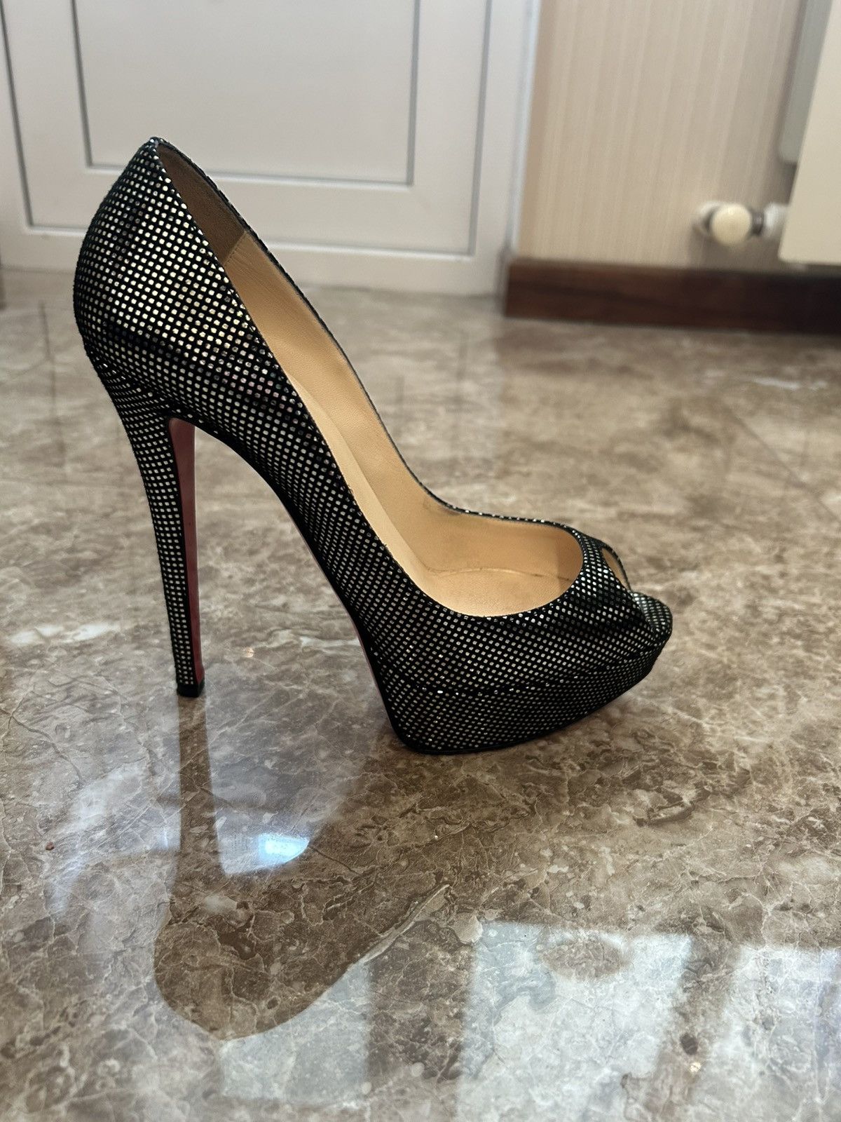 Christian Louboutin Louboutin open-toe silver heels Size US 8 / IT 38 - 1 Thumbnail