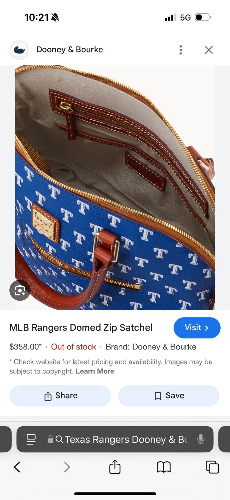 Dooney & Bourke × MLB Texas Rangers Dooney & Bourke MLB Domed Zip Satchel Purse Size ONE SIZE - 12 Thumbnail