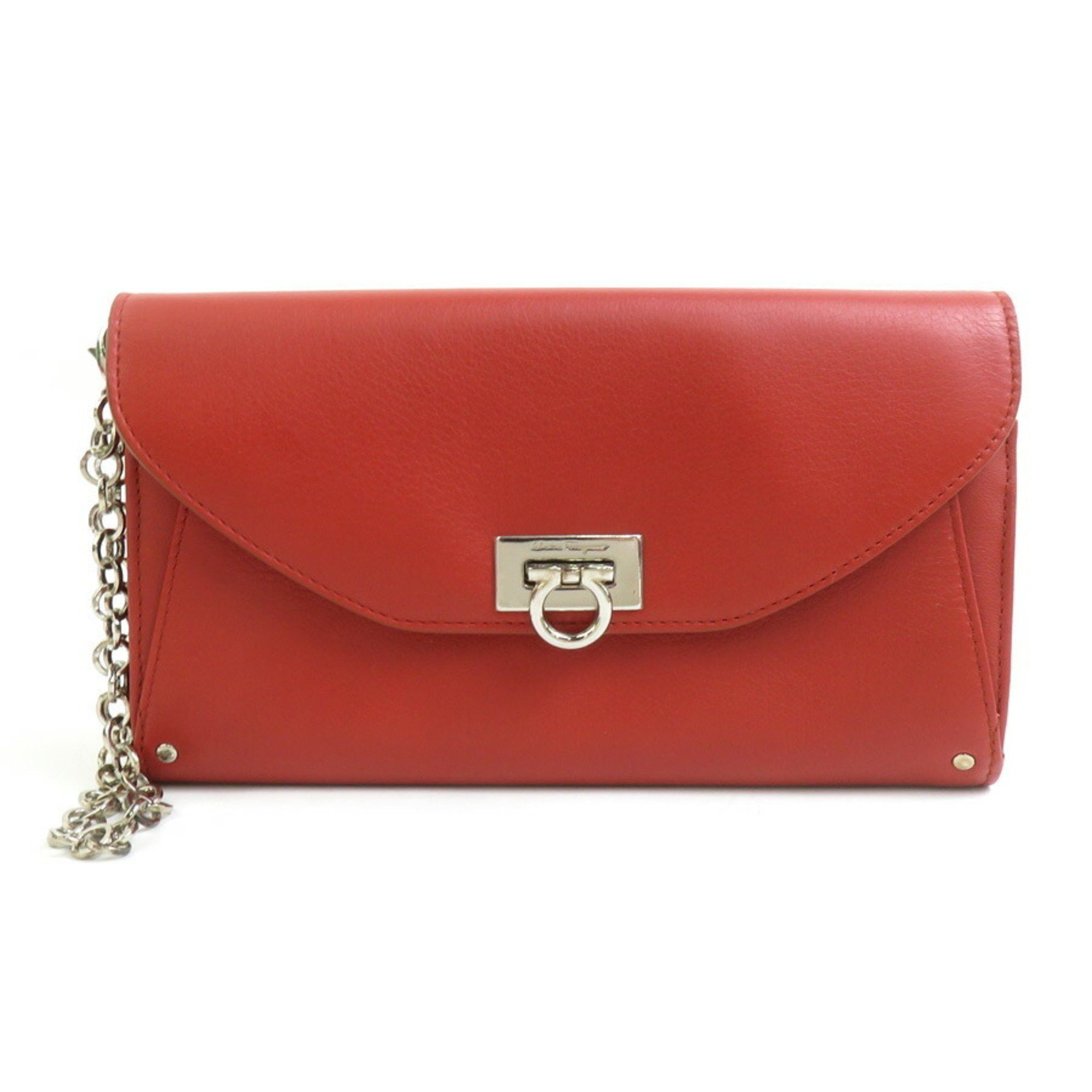 Salvatore Ferragamo Salvatore Ferragamo Gancini Leather Long Wallet in Orange Brown, Women's, r10770n Size ONE SIZE - 1 Thumbnail