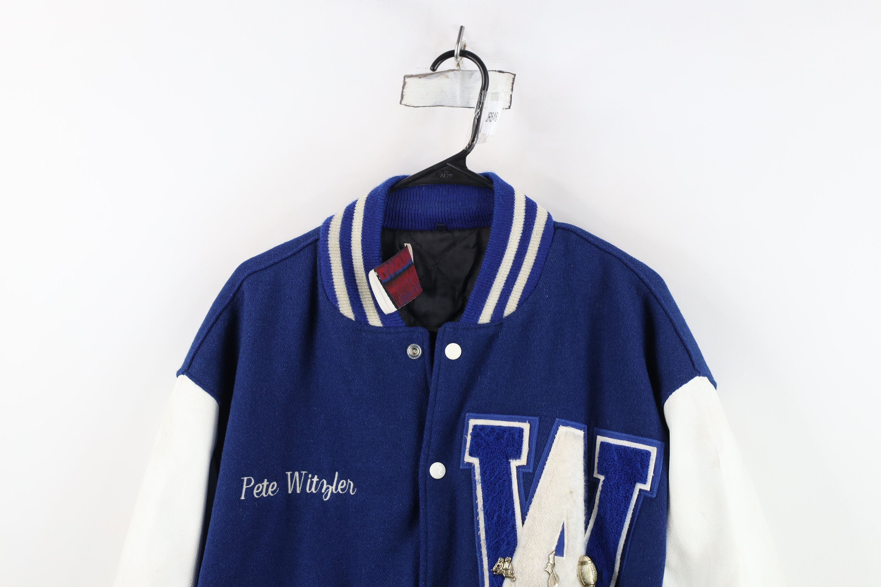 Vintage Vintage 90s Wool Leather Varsity Letterman Jacket Blue USA Size US XL / EU 56 / 4 - 2 Thumbnail