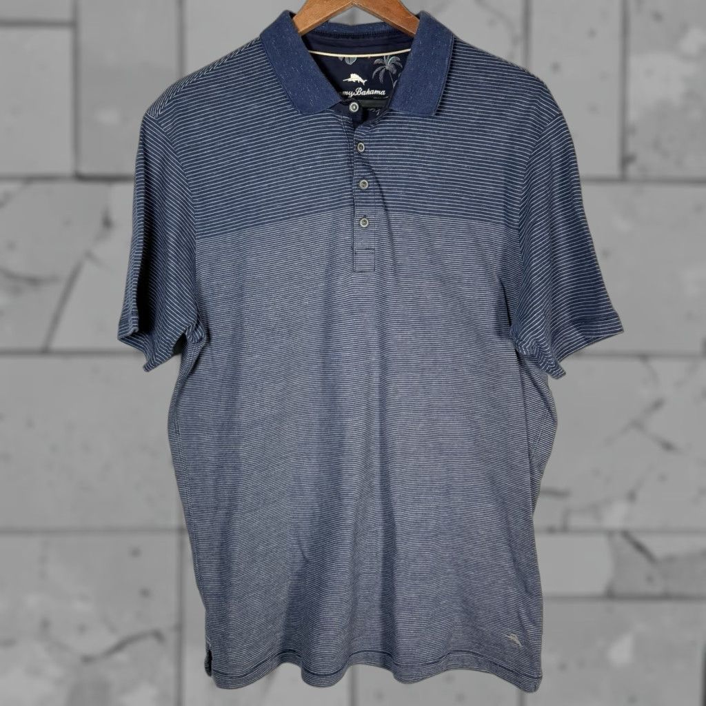 Tommy Bahama Tommy Bahama Polo Shirt Stripe Blue 100% Cotton Mens Size L Size US L / EU 52-54 / 3 - 1 Thumbnail