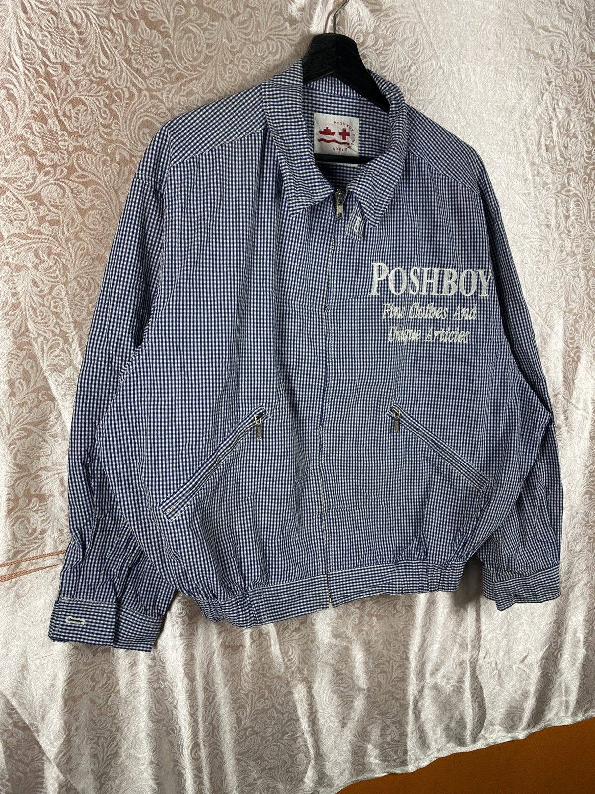 Japanese Brand Vintage POSHBOY Gingham Check Zip Jacket Blue White Logo Size US M / EU 48-50 / 2 - 5 Thumbnail