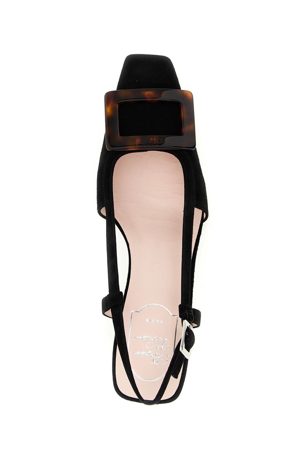 Roger Vivier Belle Vivier Black Suede 45 Slingbacks New