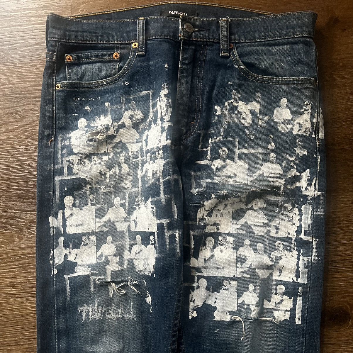 Handmade Mid-Wash Jeans w/ Custom Screen Printing Size US 34 / EU 50 - 2 Thumbnail