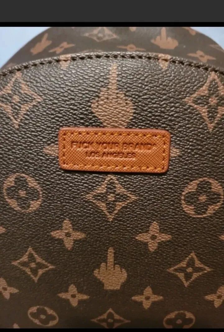 image of Vintage Men's Designer Monogram "fuckyourbrand" Streetwear Backpack in Brown