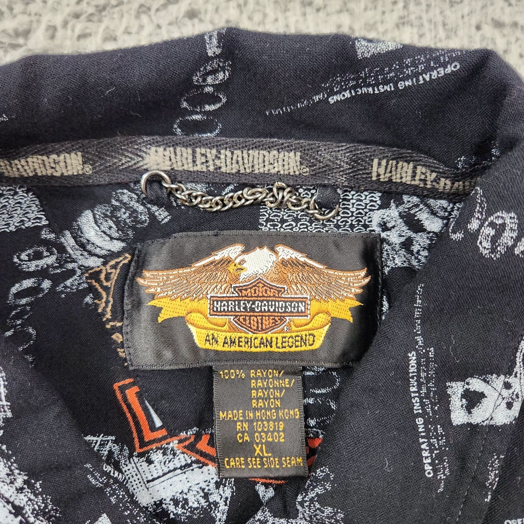 VINTAGE Harley-Davidson Shirt Men XL Black Garage All Over Print Rayon 90s Biker