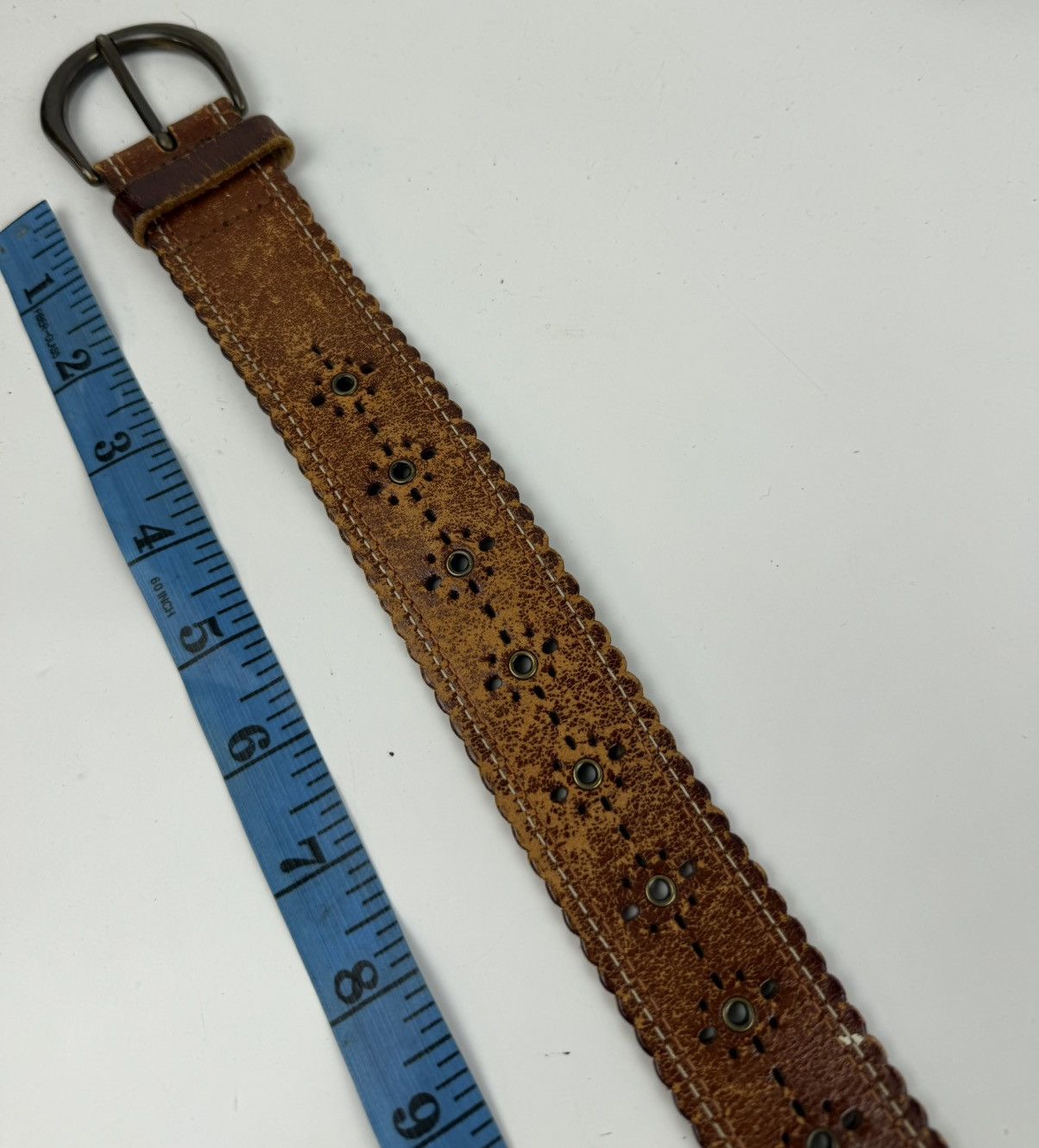 Japanese Brand rare design studded leather belt tc52 Size 32 - 8 Thumbnail