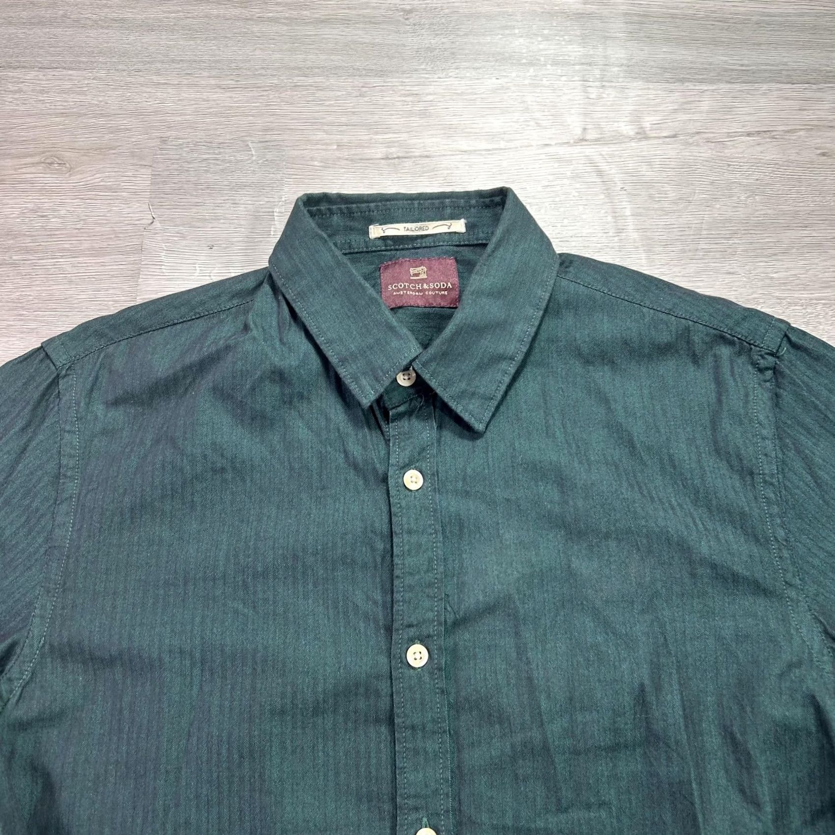 Scotch & Soda Scotch & Soda Shirt Mens L Green Herringbone Button-Down Long Sleeve Casual Size US L / EU 52-54 / 3 - 3 Thumbnail