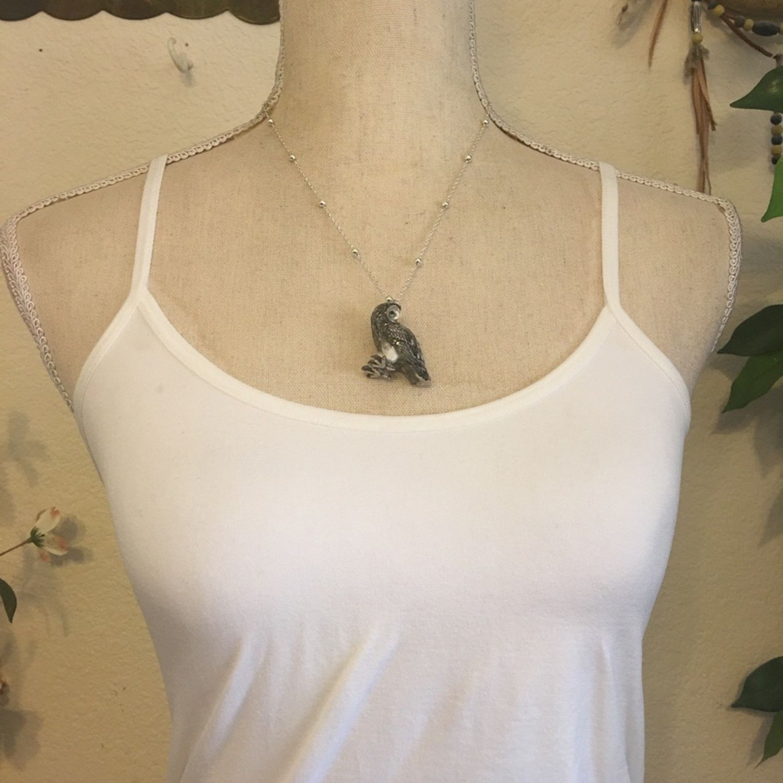 Jewelry Ceramic owl pendant silver plated chain necklace Size ONE SIZE - 3 Thumbnail
