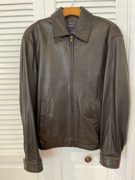 Vintage Vintage Nautica Brown Leather Jacket - Small | Grailed