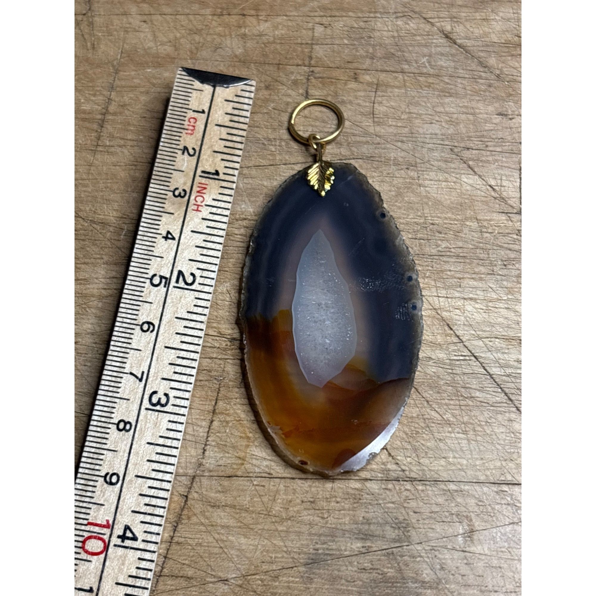 Other Natural Agate Slice Pendant With Gold Leaf Charm Size ONE SIZE - 5 Thumbnail