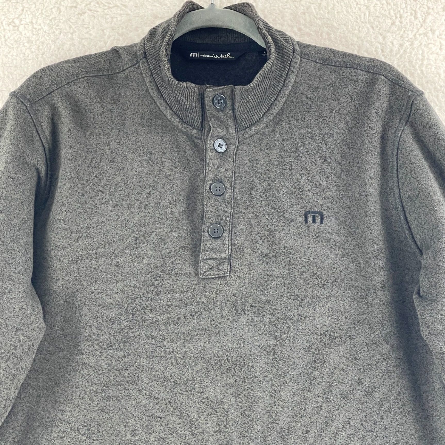 TravisMathew Travis Mathew Sweater Mens Large Gray 1/4 Button Mock Neck Long Sleeve Pullover Casual Knit Size US L / EU 52-54 / 3 - 3 Thumbnail