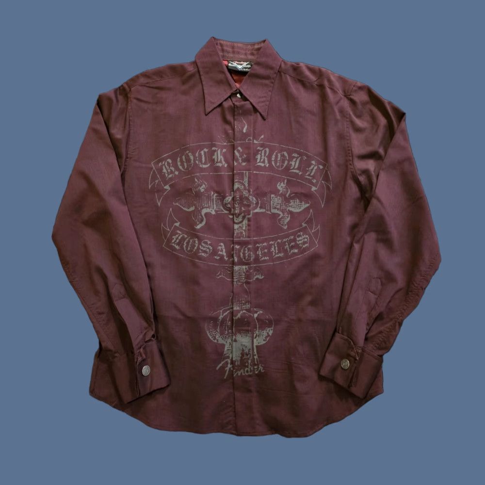 Fender Fender Button-Up Shirt Rockabilly Maroon Long Sleeve Men's M Rock Music Casual Party/Cocktail Travel Quality All Seasons Breathable Easy Care Size US M / EU 48-50 / 2 - 1 Thumbnail