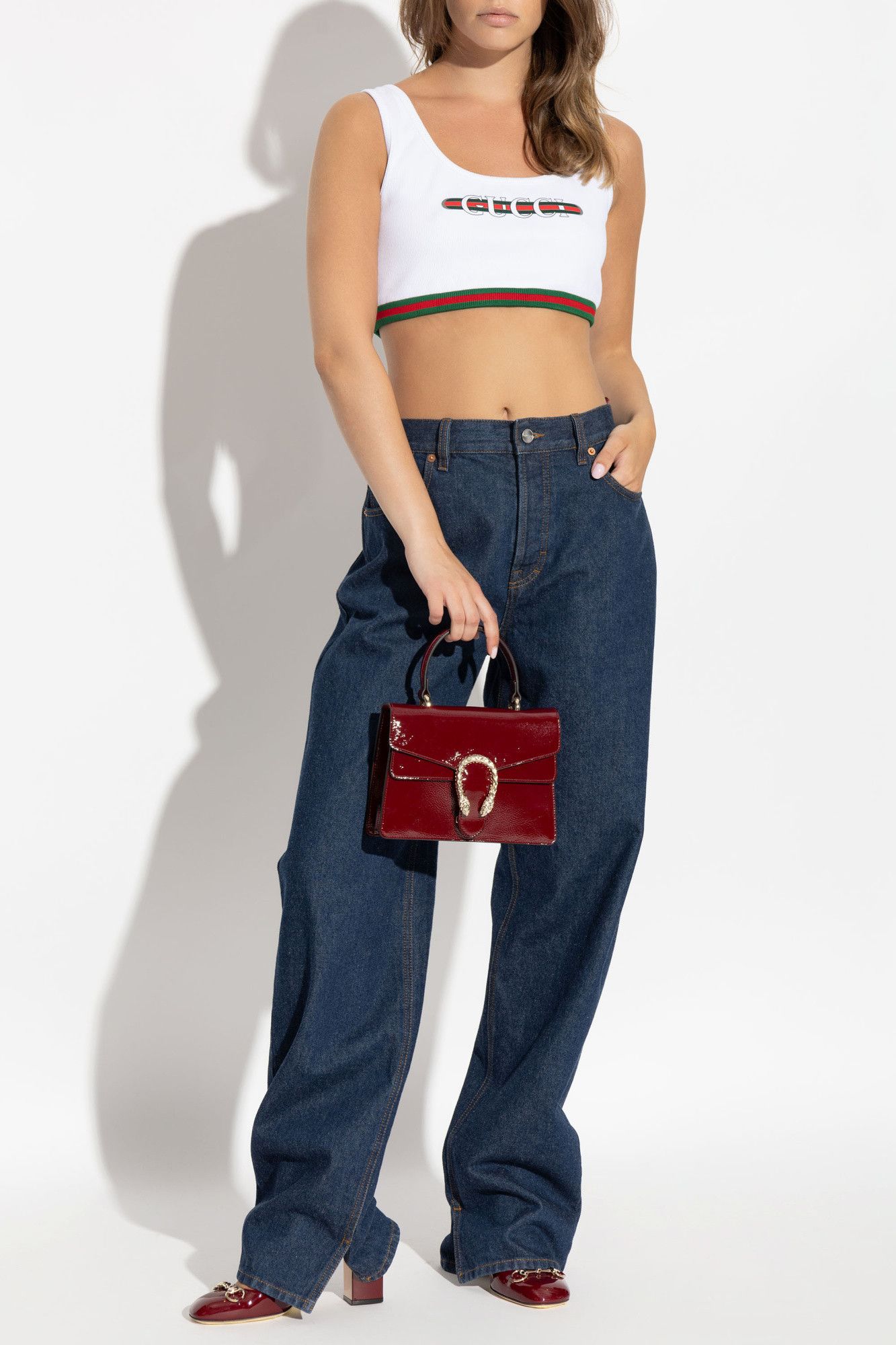 Gucci o1la5ras0526 Cotton Rib Crop Top With Web in White Size L / US 10 / IT 46 - 2 Thumbnail