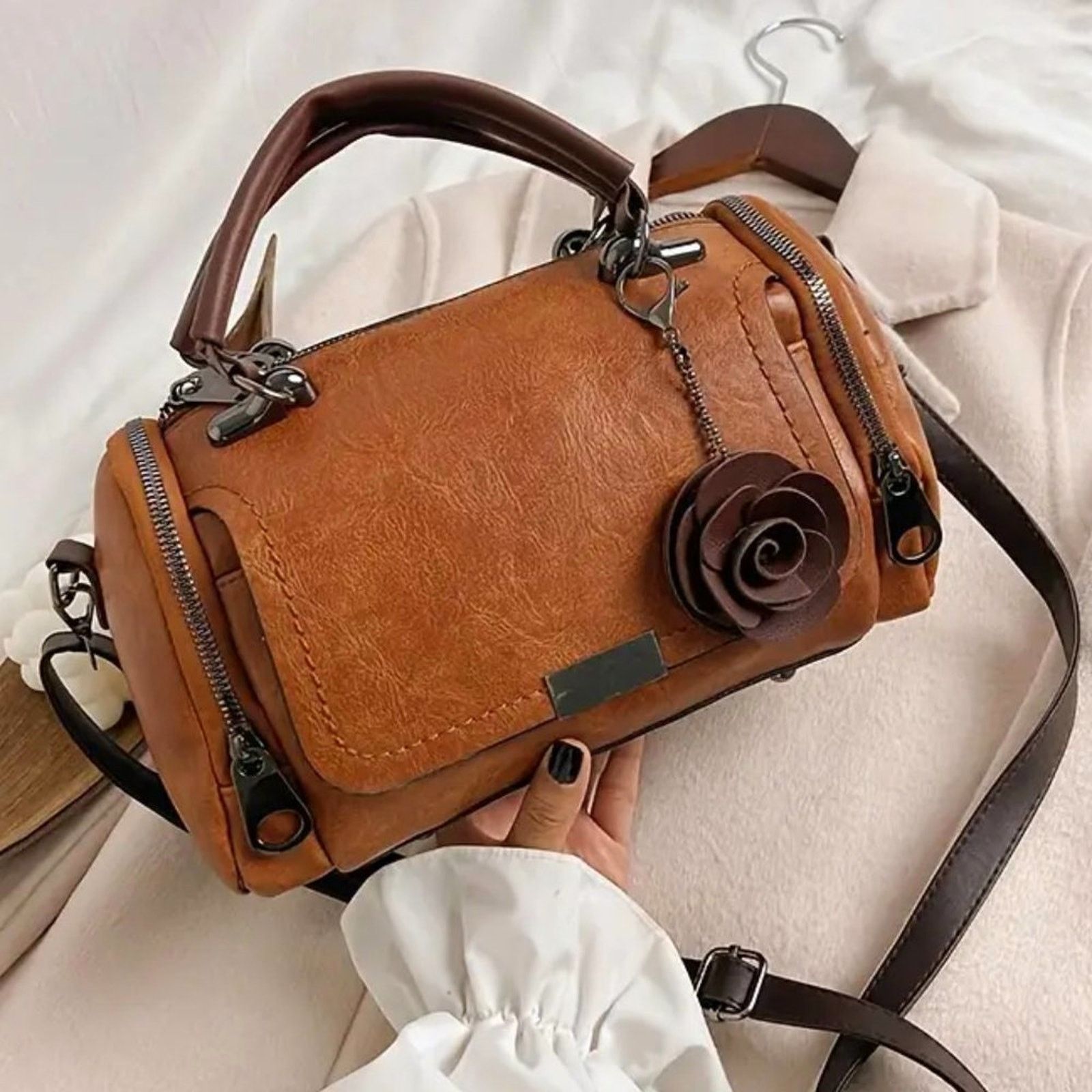 Other Vintage Boston Satchel Bag w/Flower Pendant - Yellow Brown Size ONE SIZE - 5 Thumbnail
