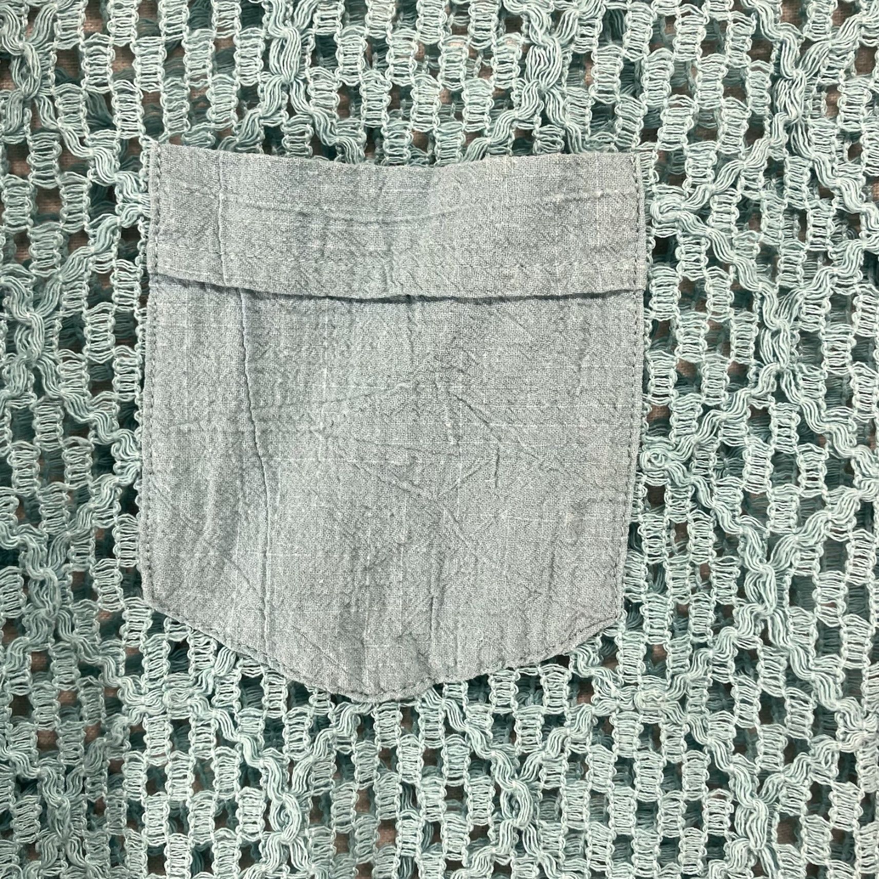 Vintage Women's 1X Button Up Top Collared Sheer Knit Crochet Style Light Aqua Pearl Size XL / US 12-14 / IT 48-50 - 6 Thumbnail