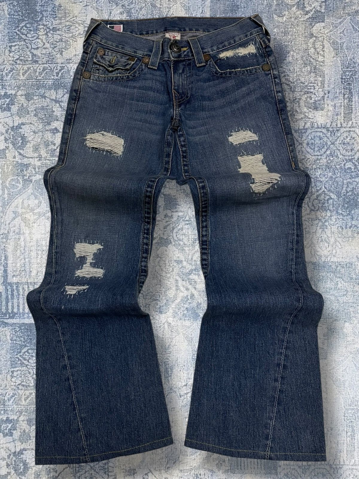 True Religion Vintage 90s Designer True Religion Distressed Flared Denim Size US 31 - 1 Thumbnail