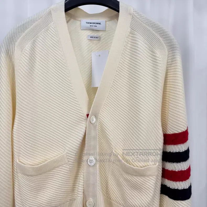 Thom Browne Thom Browne Beige Four-Stripe Colorful Wool Cardigan Size US S / EU 44-46 / 1 - 3 Thumbnail