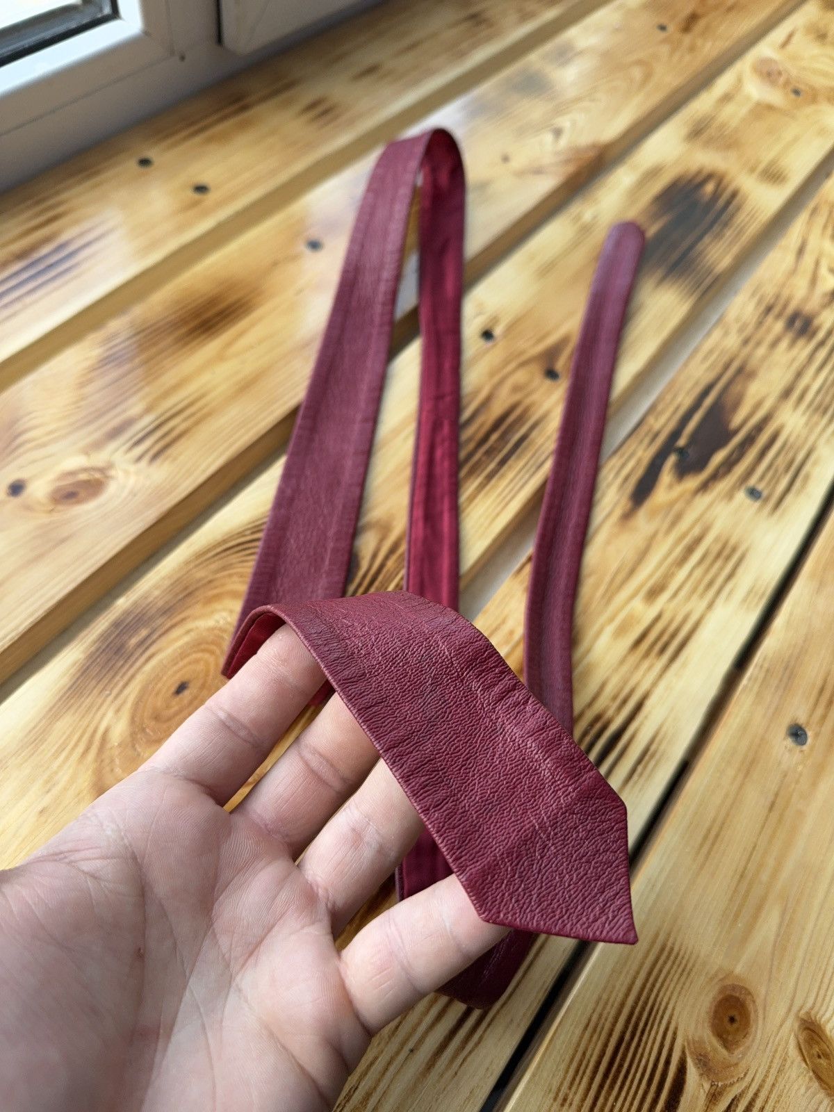 Japanese Brand Retro Vintage Burgundy Leather Tie 90s Western Biker Style Size ONE SIZE - 7 Thumbnail