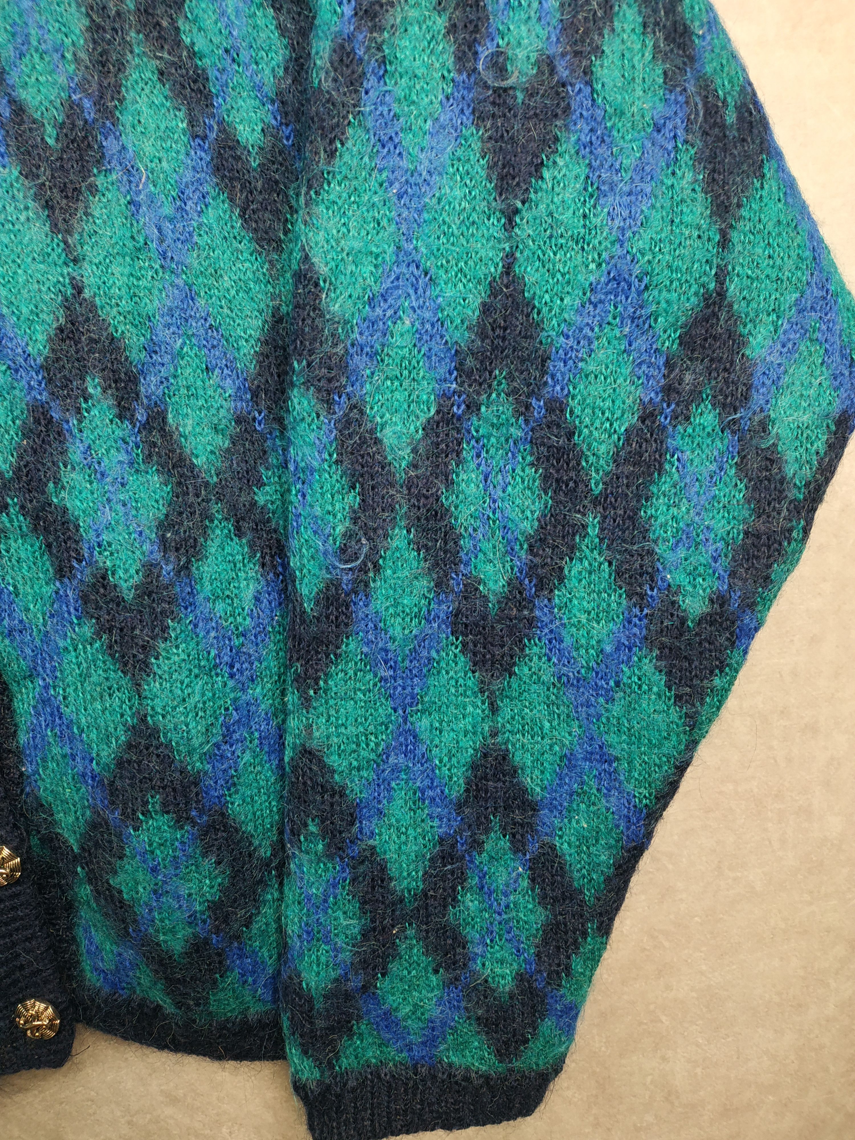 Dale Of Norway Edinburgh Vintage 80s Blue Mohair Argyle Cardigan Size L / US 10 / IT 46 - 2 Thumbnail