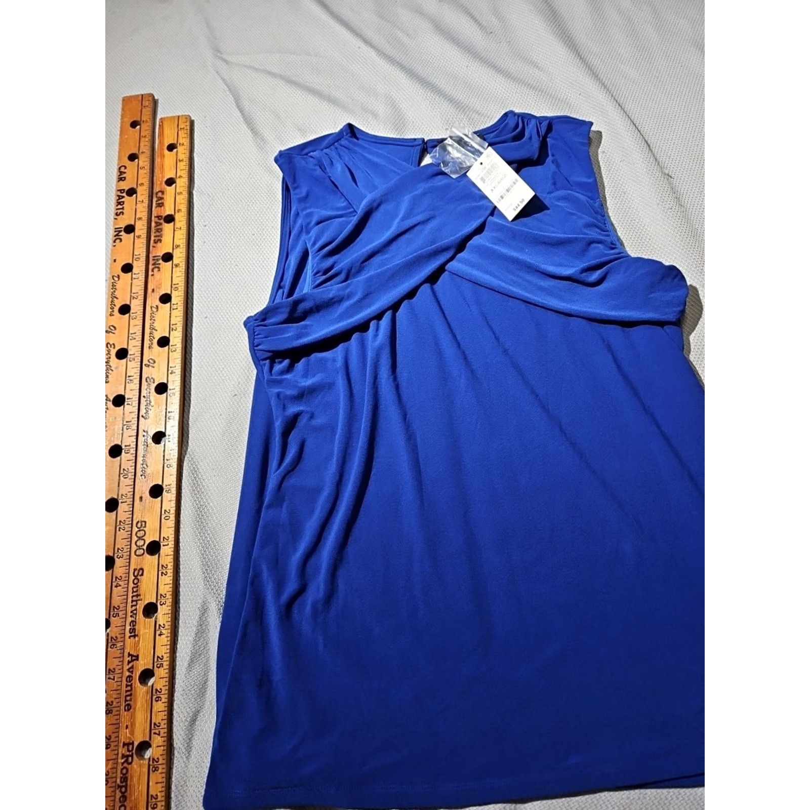 Vintage NWT INC International Concepts Shirt Womens XXL 2XL Blue Wrap Ruched Top Vest? Size XXL / US 16-18 / IT 52-54 - 3 Thumbnail