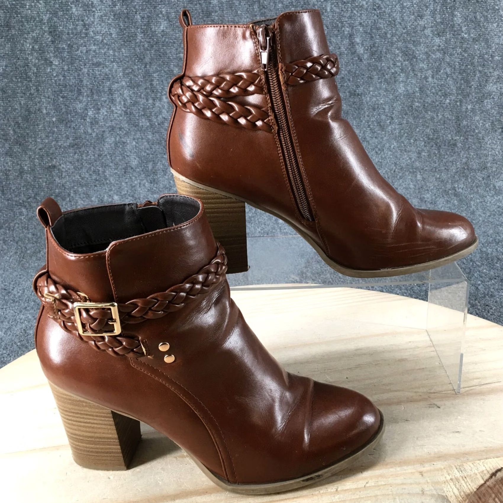 American Eagle Outfitters American Eagle Outfitters Boots Womens 9 Braided Strap Side Zip Heels Ankle Bootie Brown Size US 9 / IT 39 - 2 Thumbnail