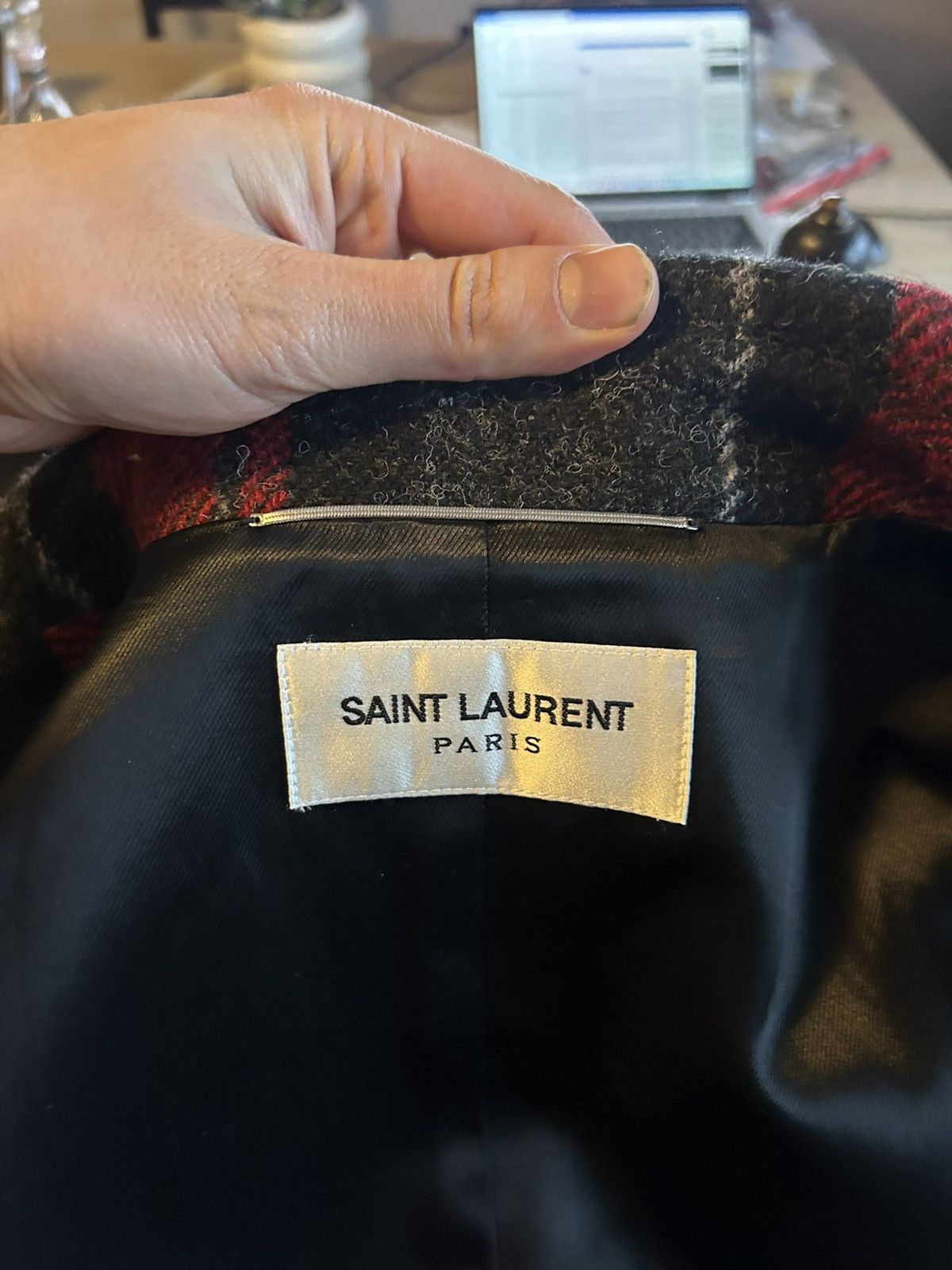 Saint Laurent Paris Saint Laurent Red & Black Tartan Wool Overcoat Size US M / EU 48-50 / 2 - 14 Thumbnail